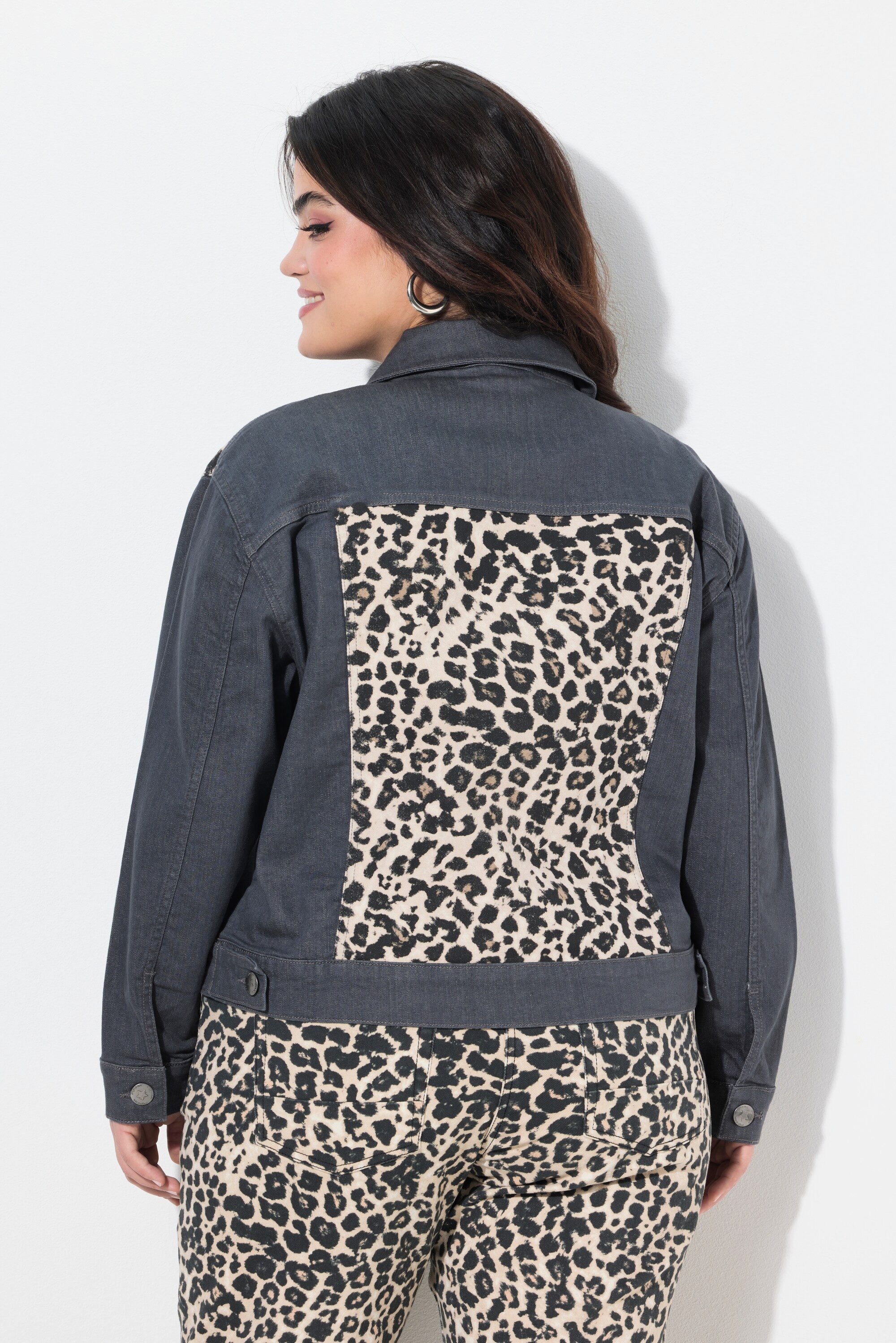 Angel of Style Sommerjacke Jeansjacke oversized Leo-Einsätze Destroys