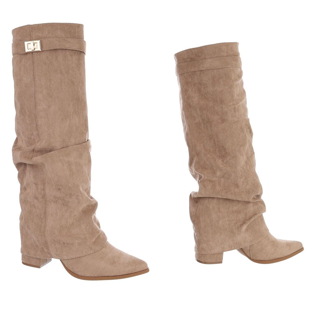 Ital-Design Damen Kniehohe Stiefel mit Blockabsatz und Spitze High-Heel-Stiefel (92125421) Blockabsatz Stiefel in Hellbraun – Bild 4 von 5