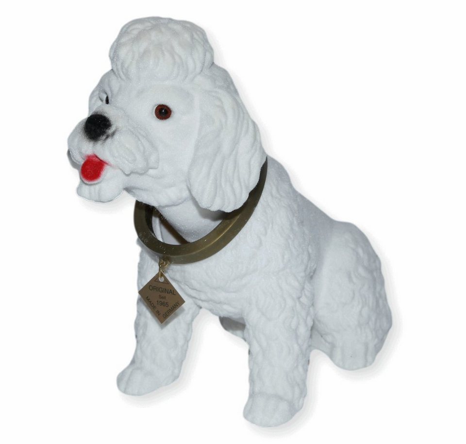 Rakso Oskar Schneider GmbH Tierfigur Wackelfigur Hund Pudel weiß H 20,5 cm  groß Dekofigur mit Wackelkopf