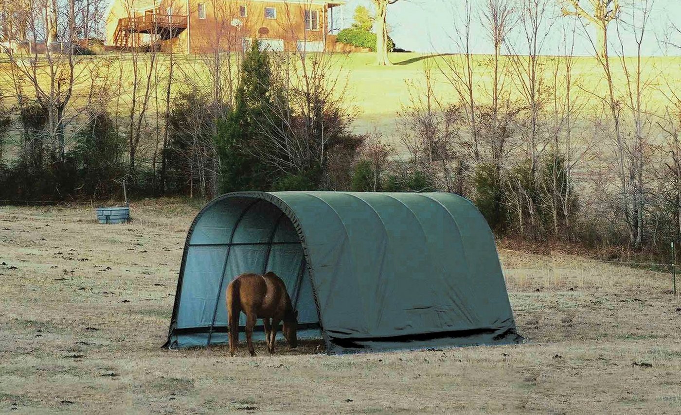 Thumbnail - ShelterLogic Foliengerätehaus Weidezelt, Zeltgarage, Run-In-Shed, Grün, 610x400x300 cm