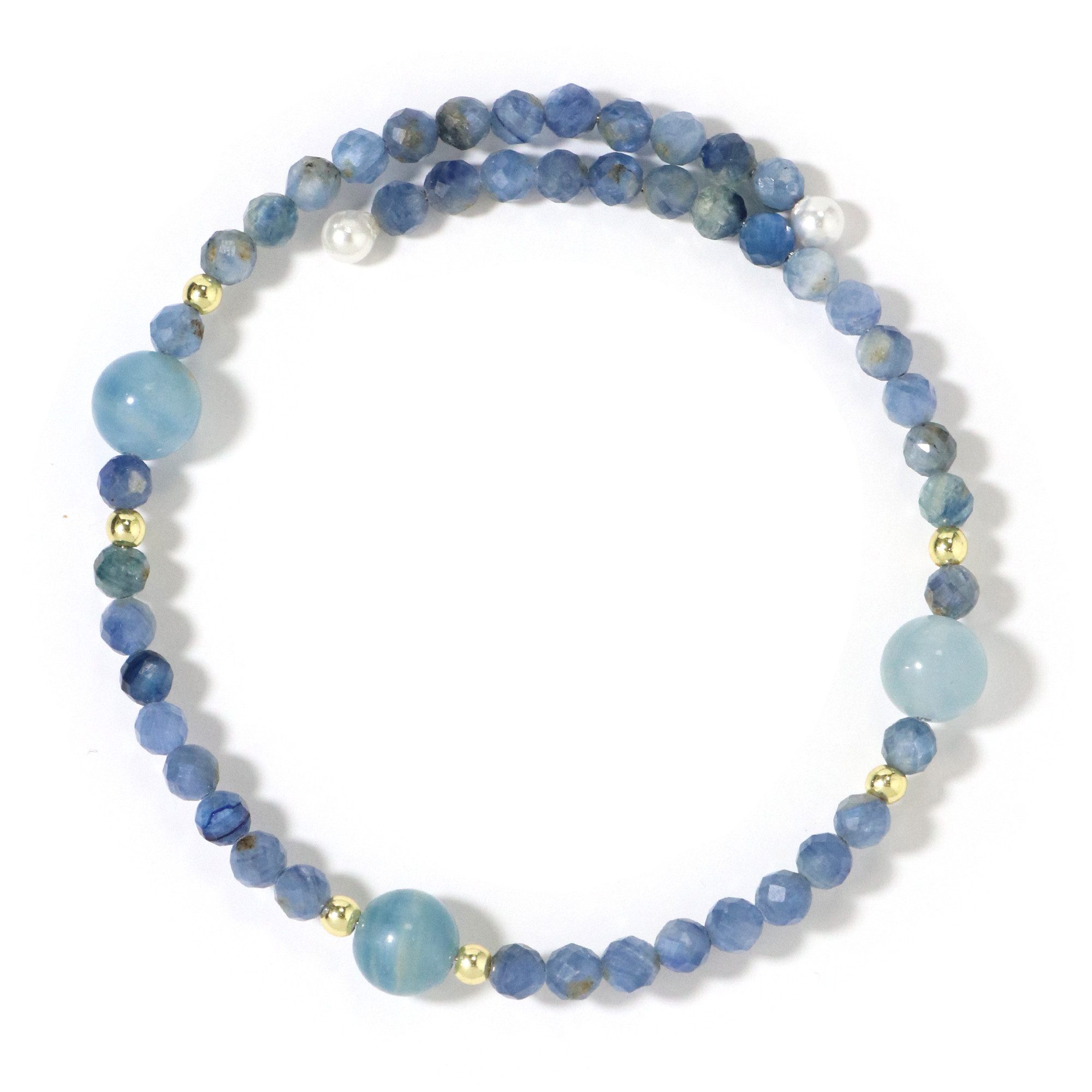 Perlenarmband Edelstahlarmband mit 23,5 ct Kyanit, 11,5 ct blauem Kalzit & Perlen