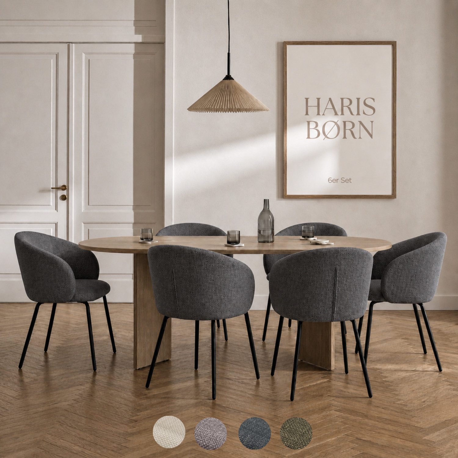 Haris Børn Esszimmerstuhl NØR (versch. Farben) - Bequeme Polster Esszimmerstühle mit Armlehne (Set, 6 St), Premium Esstisch Stühle & Wohnzimmerstühle - Moderne Stühle Esszimmer