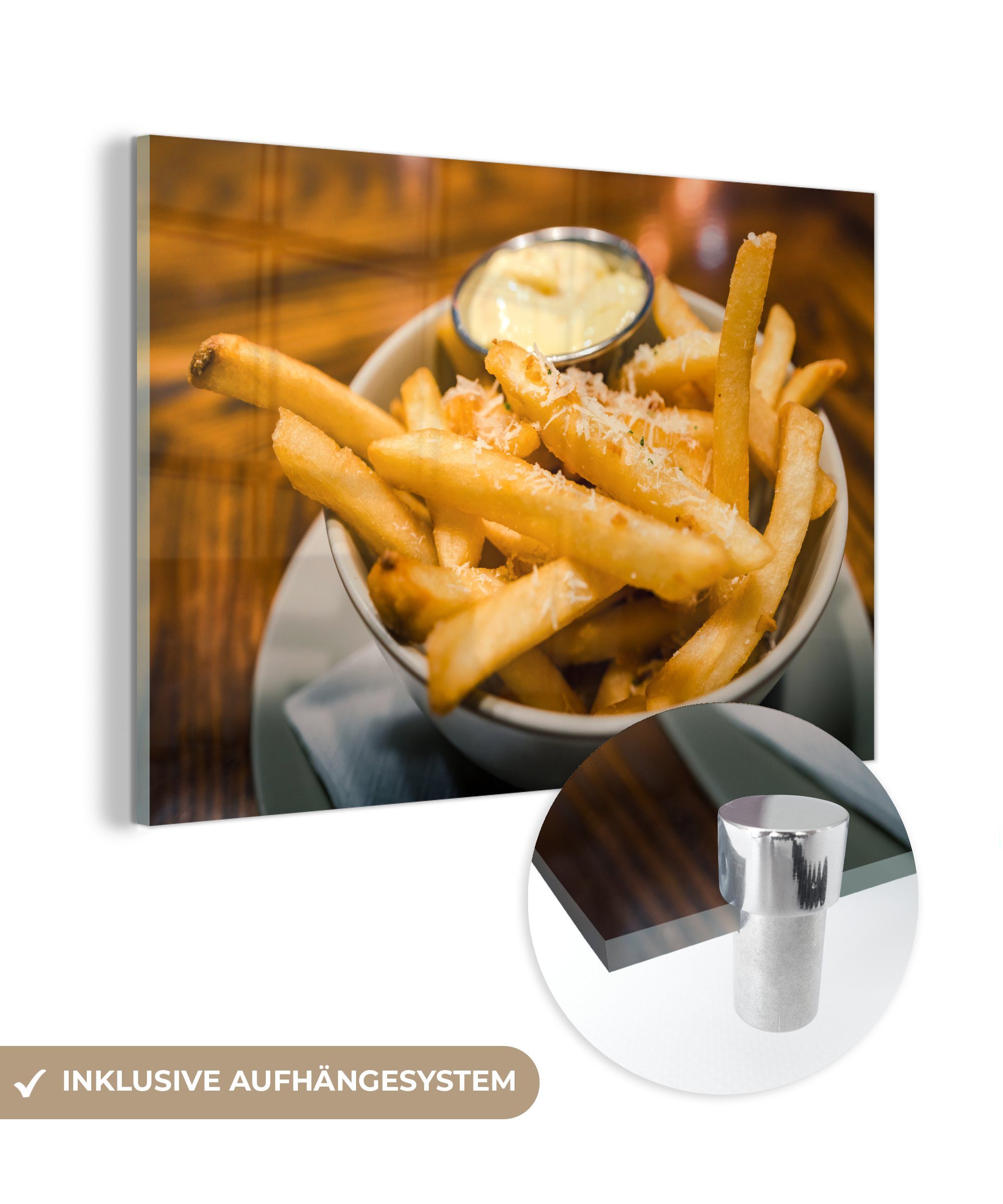 MuchoWow Acrylglasbild Nahaufnahme Schlafzimmer Pommes Käse Mayonnaise, frites Acrylglasbilder von St), & und Wohnzimmer (1 mit