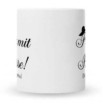 GRAVURZEILE Tasse mit Spruch - Frau mit Klasse, Keramik, Farbe: Weiß
