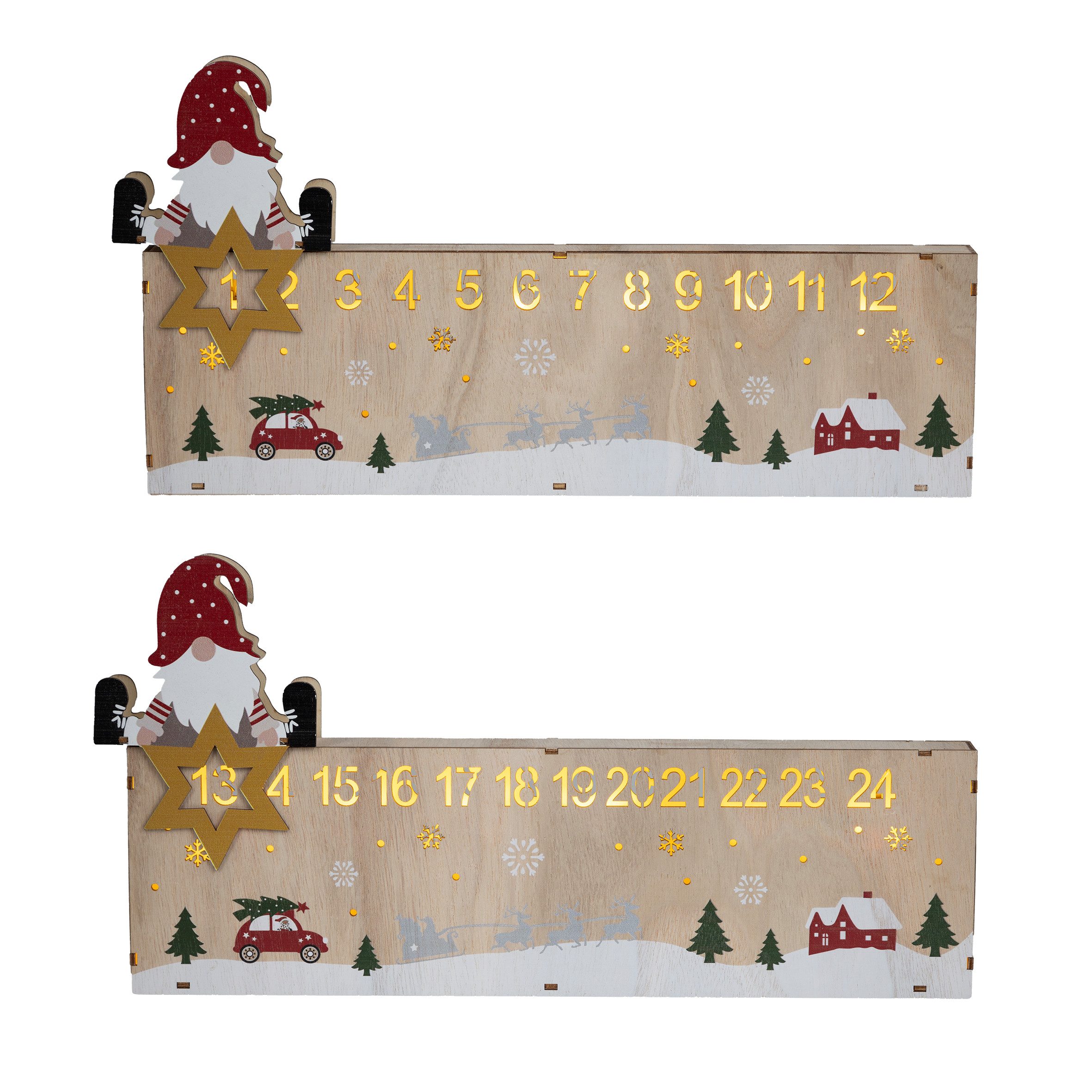 HI LED Dekolicht Adventskalender LED-Weihnachtskalender aus Holz ca. 40 x 3,5 x 21 cm