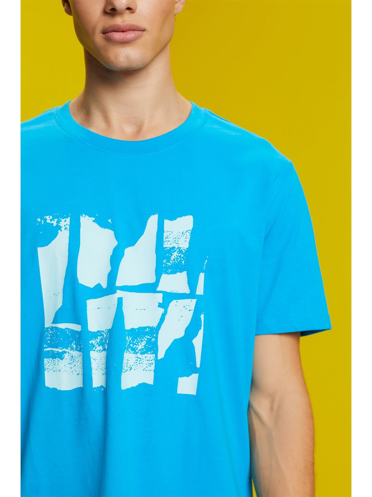 (1-tlg) Baumwolle DARK 100% Esprit mit TURQUOISE T-Shirt Frontprint, T-Shirt