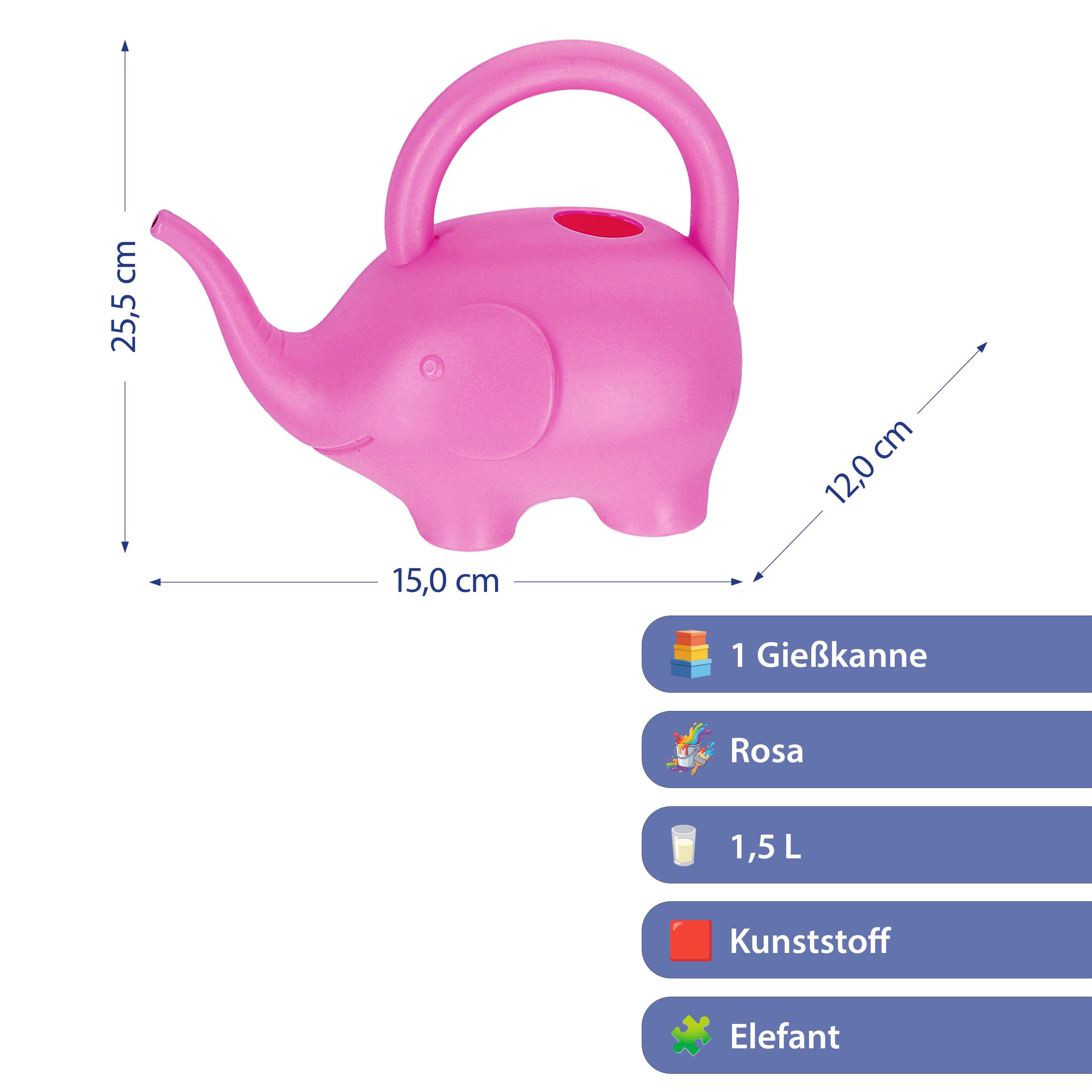 CEPEWA Gießkanne Gießkanne Elefant Kunststoff rosa 24x20x12cm 1,5 L Kinder-Gießkanne