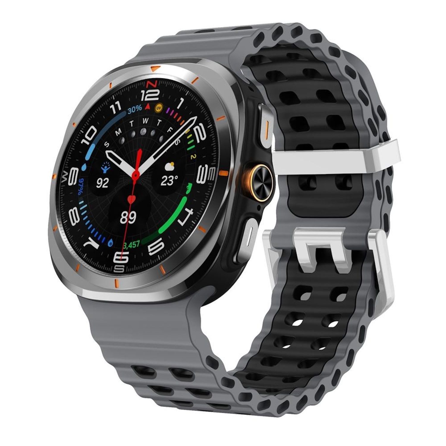 Wigento Smartwatch-Armband Für Samsung Galaxy Watch Ultra / Ultra 2025 Two Color Silikon Armband, Silikon Armband mit Ocean-Design und Silber-Schließe