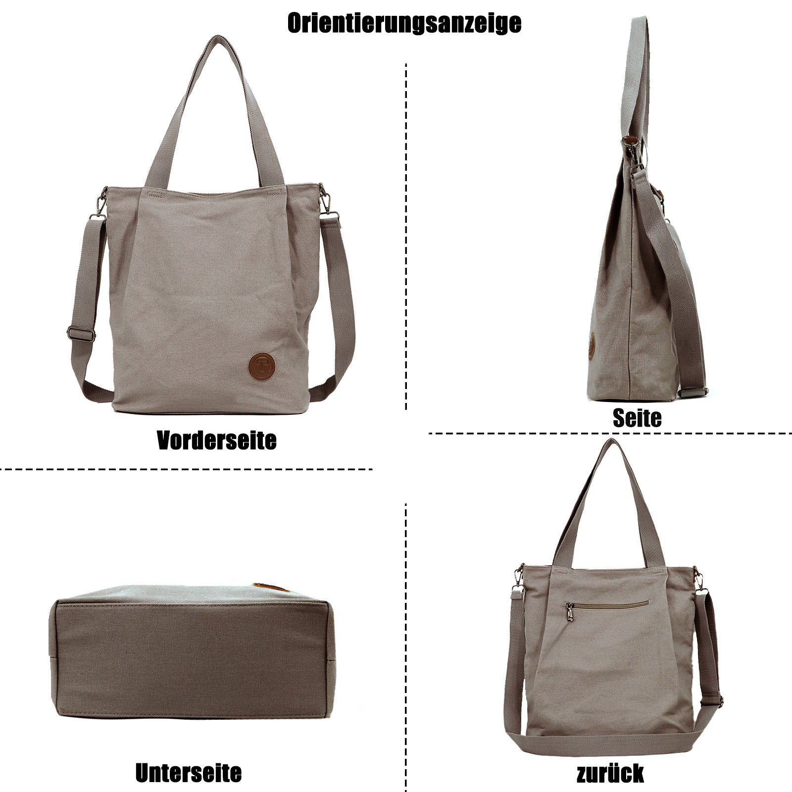 TAN.TOMI Umhängetasche Canvas Umhängetasche, Handtasche, Beige-Grau Groß Multifunktionale Schultertasche, Bag Casual Crossbody