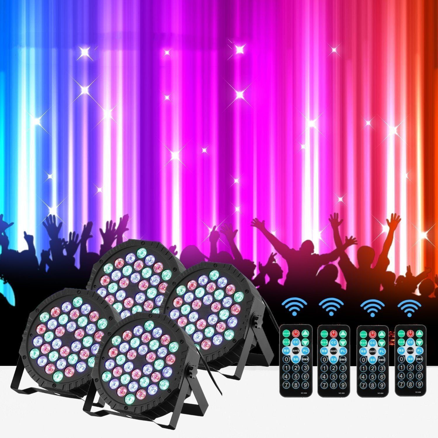 Partylicht, integriert, Disco RGB LED Discolicht 36 Rotierende, Bühnenlicht, DMX512, LEDs 360° iscooter RGB, 4x LED Discolicht RGB 36W Scheinwerfer LED fest Discolicht Beleuchtung