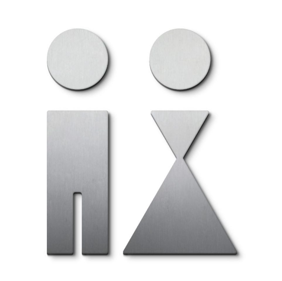 PHOS Design Hinweisschild, WC-Piktogramm aus Edelstahl - Damen & Herren (Design-Award), (Modell: P0101), selbstklebend - 100% Made in Germany