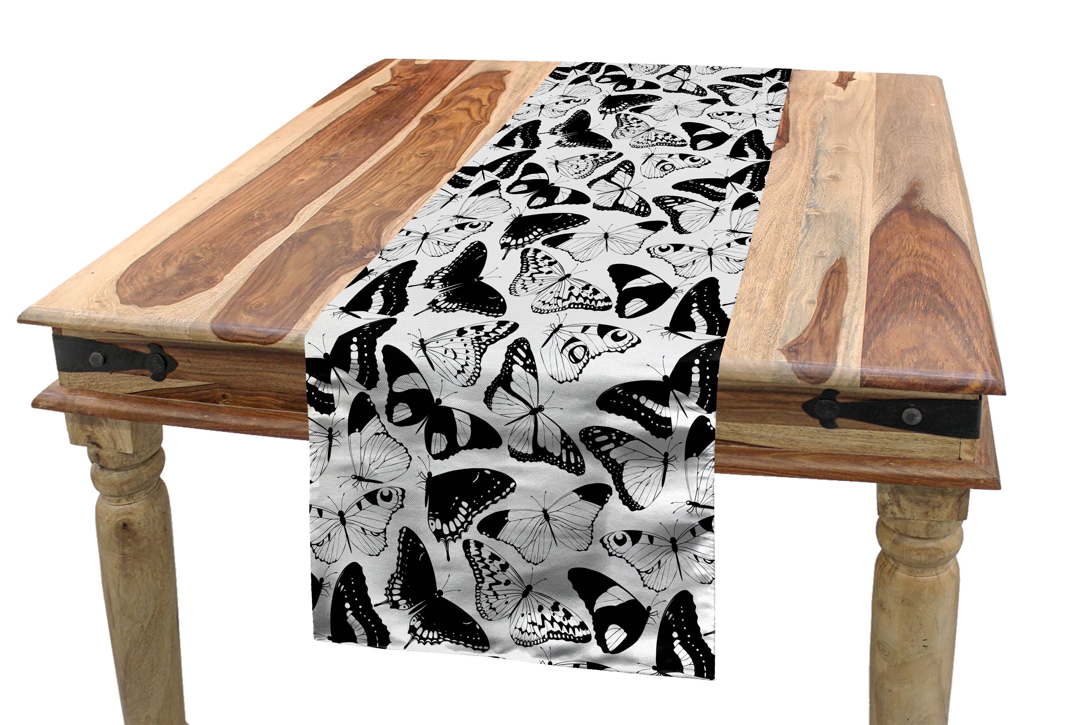 Abakuhaus Tischläufer Esszimmer Küche Rechteckiger Dekorativer Tischläufer, Schmetterling Silhouette von Insekten