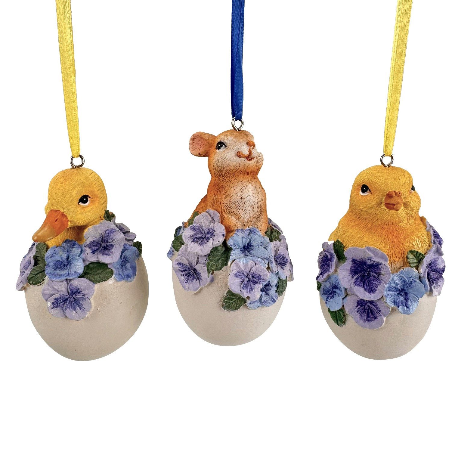 Online-Fuchs Osterei - 3 süße Ostereier mit Hasen, Küken und Ente zum Aufhängen - Osterdeko (Deko Фигурки für Frühling & Ostern, 3er Set), Фигурки aus langlebigem Polyresin mit feiner Bemalung