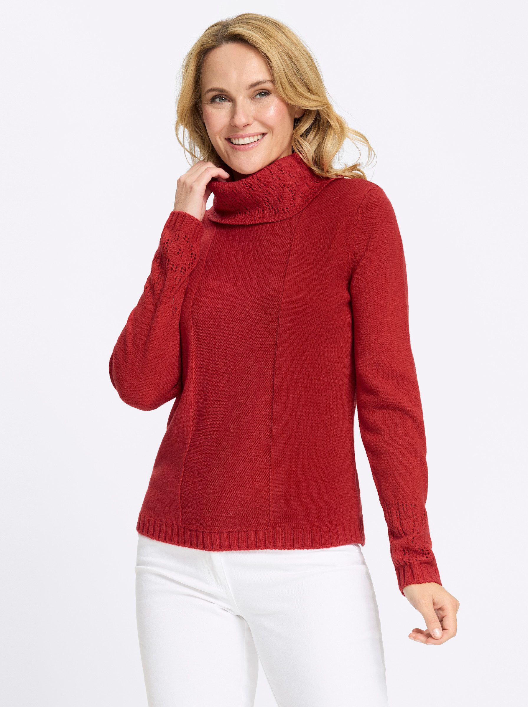 Sieh an! Strickpullover Rollkragen-Pullover Langarm Ajour, Jersey