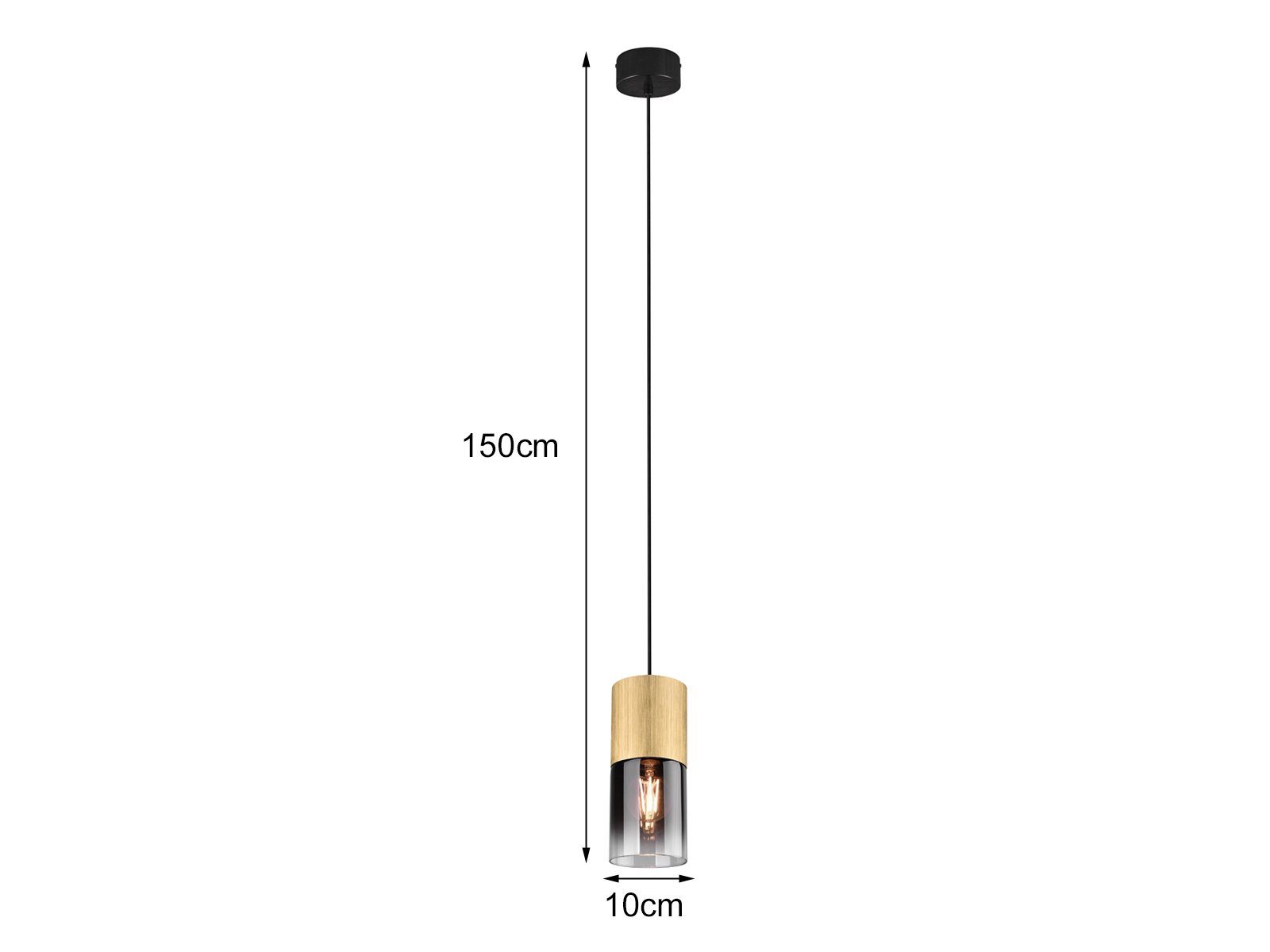 TRIO Leuchten LED Pendelleuchte, Dimmfunktion, LED wechselbar, Warmweiß, klein, Rauchglas einflammig für über-n Esstisch & Bett hängend, Ø 10cm