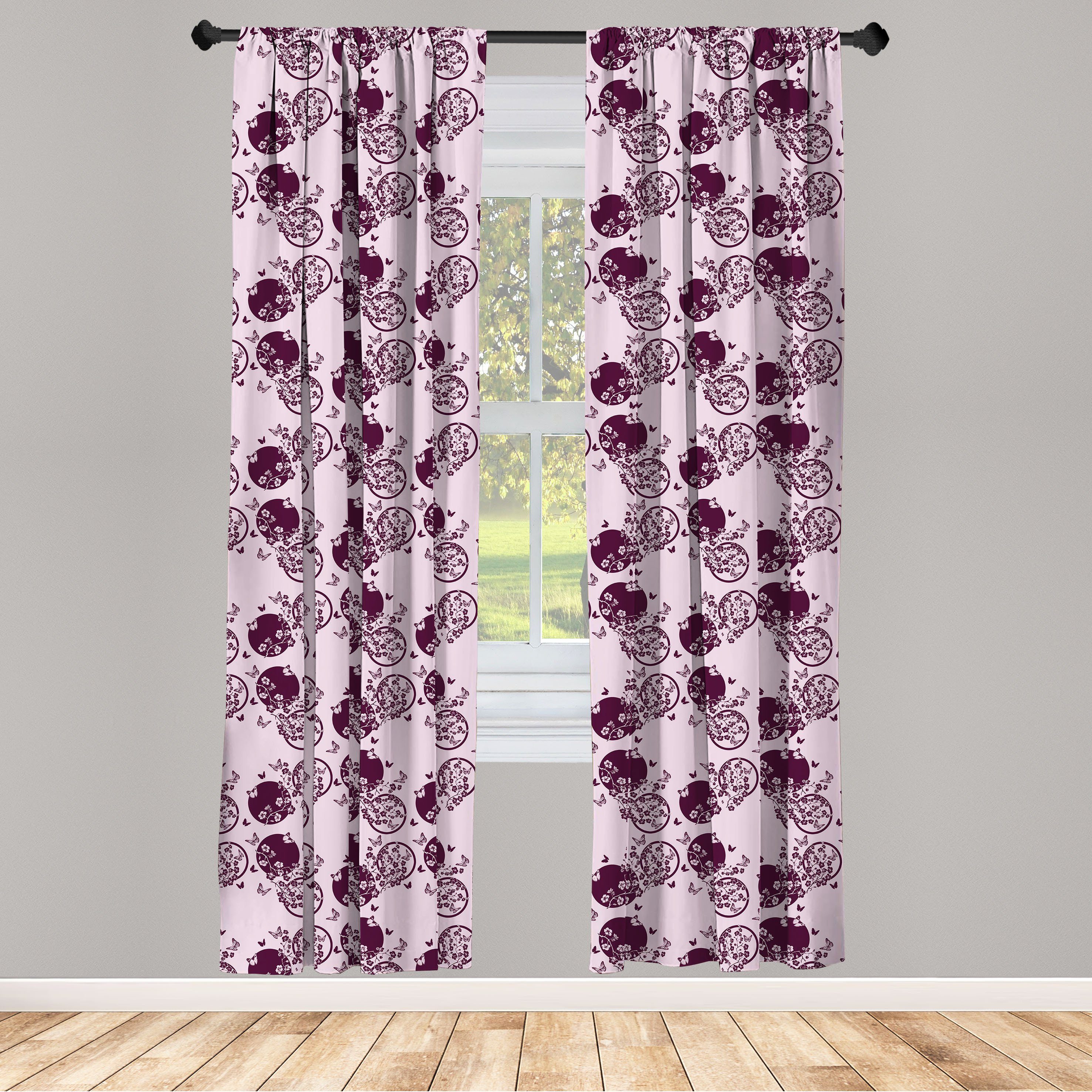 Gardine Vorhang für Wohnzimmer Schlafzimmer Dekor, Abakuhaus, Microfaser, japanisch Sakura-Blüten-Muster