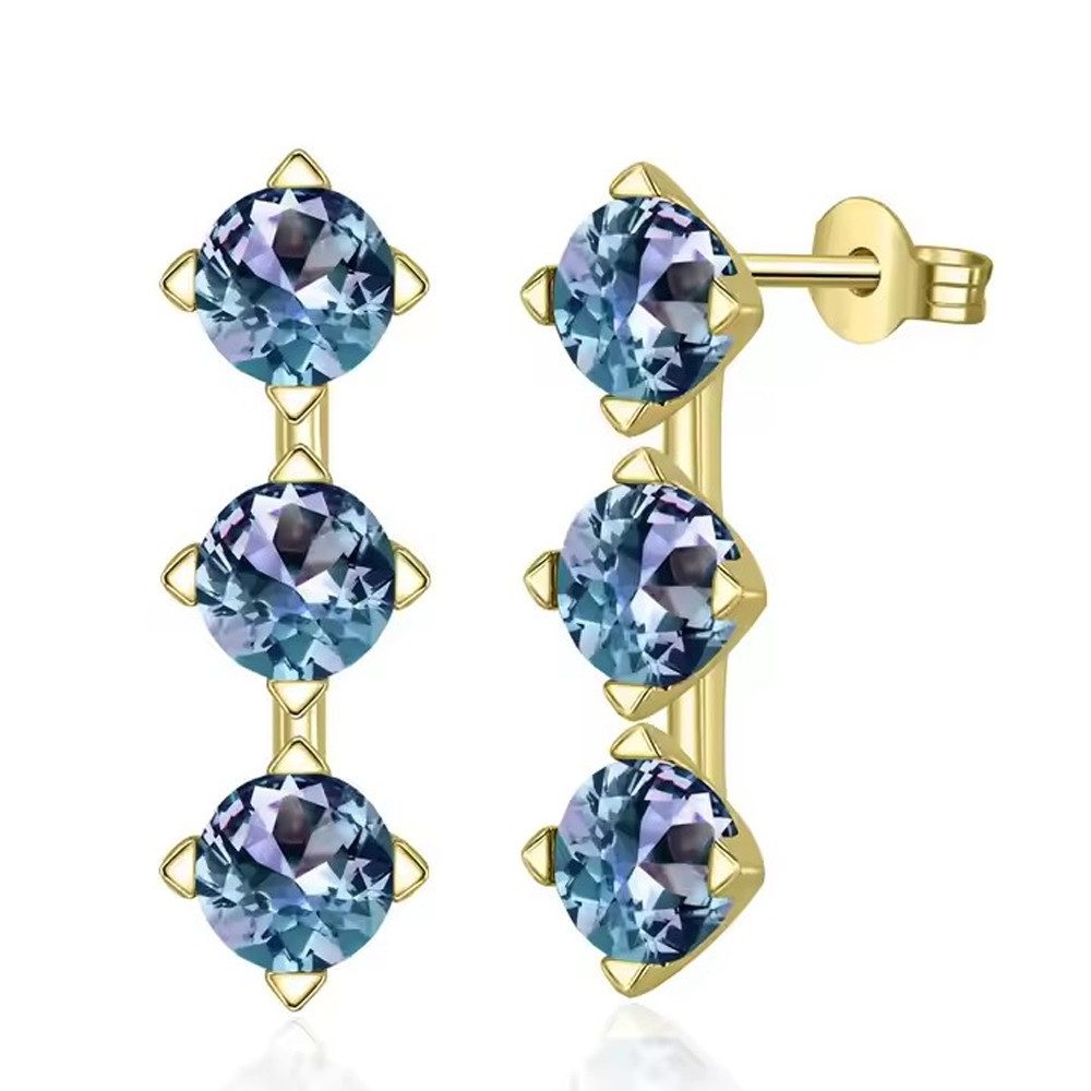 Paar Ohrstecker elegante 3 Steine Alexandrit Ohrstecker