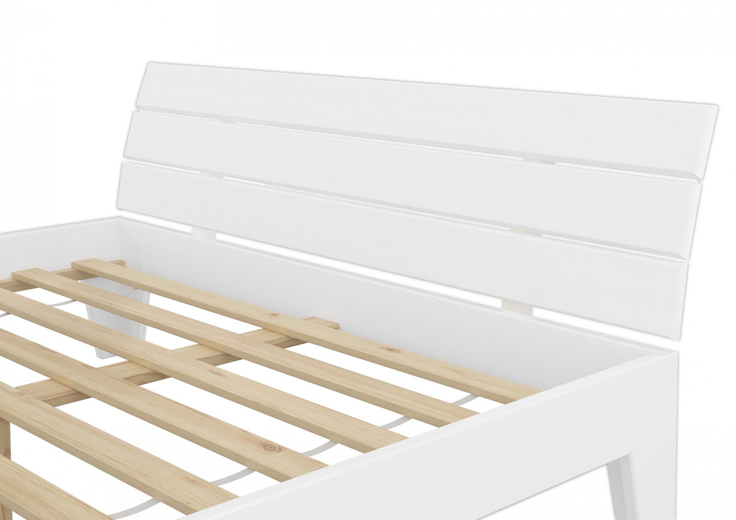 Kiefer ERST-HOLZ mit Bett 120x200 Holzbett Kieferwaschweiß weiß Rollrost,