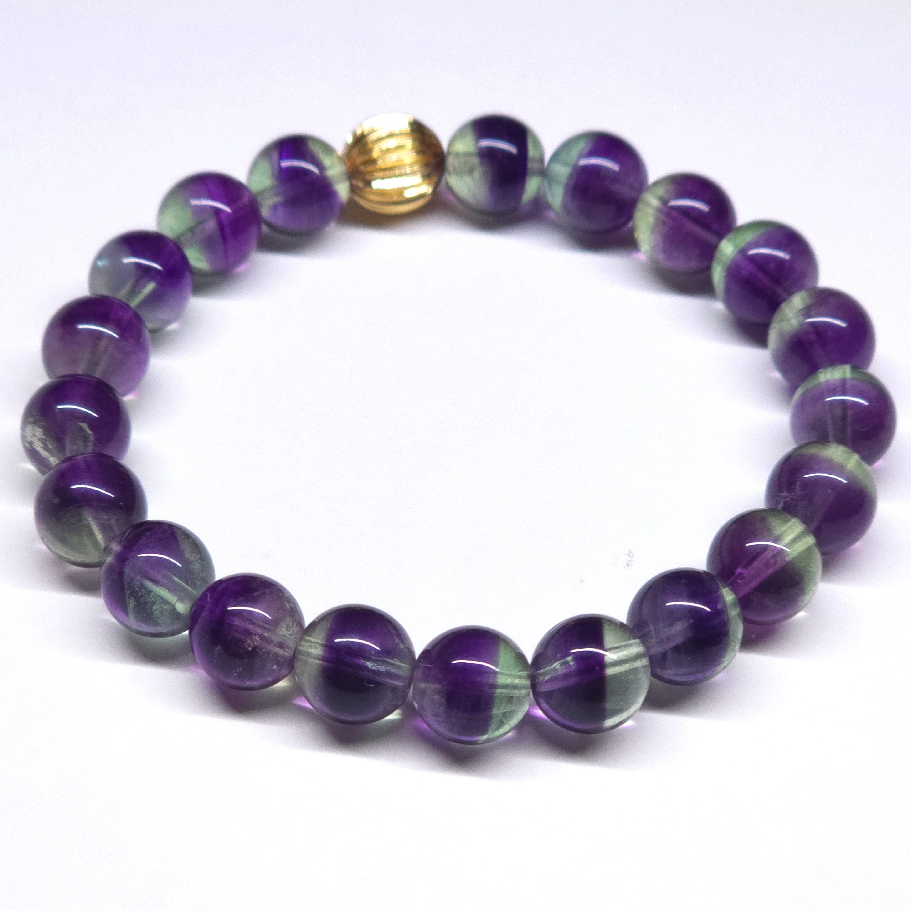 GOLDEN Perlenarmband Violett-Grüner Fluorit Armband 8 mm mit 14K Gold Filled