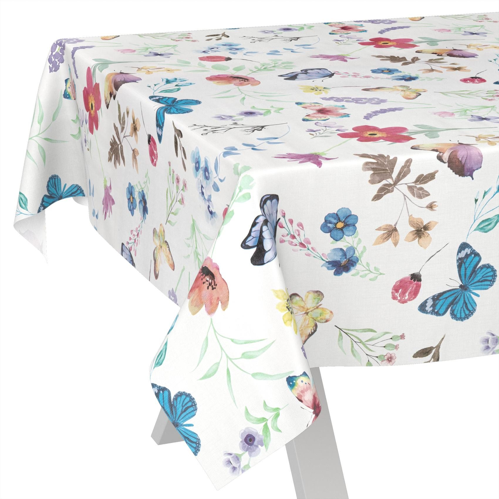 ANRO Tischdecke Schmetterlinge abwaschbar Wachstuch pflegeleicht wasserabweisend (Einzelstück 1-tlg), Schmutzabweisend Romantik Bunt 90x130cm Gartentischdecke