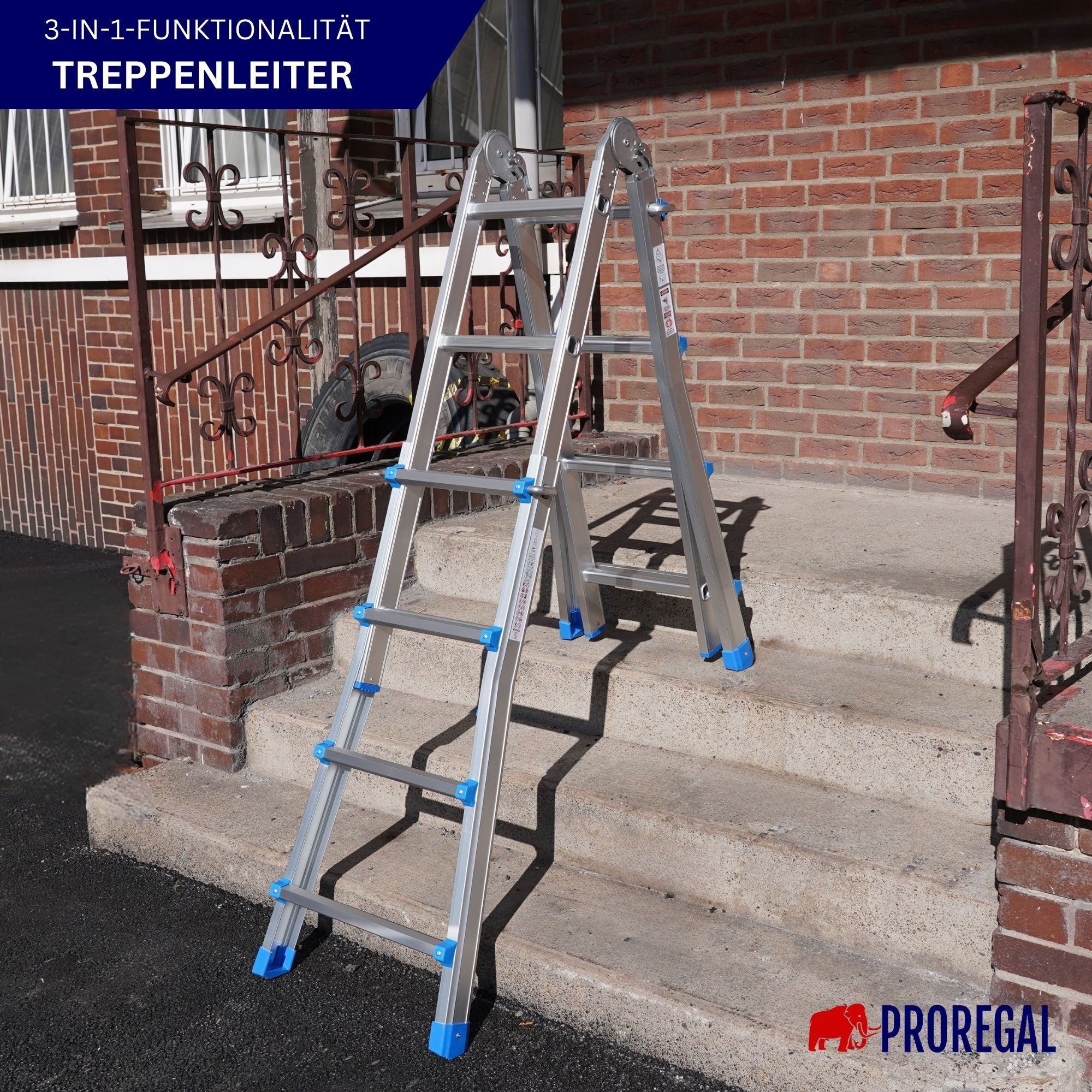 PROREGAL® Vielzweckleiter Sprossen-Mehrzweckleiter APOLLO 3-in-1 Aluminiumleiter 150 kg Traglast, Stabile Mehrzweckleiter Sprossenleiter Vielzweckleiter 150kg T – Bild 5 von 5
