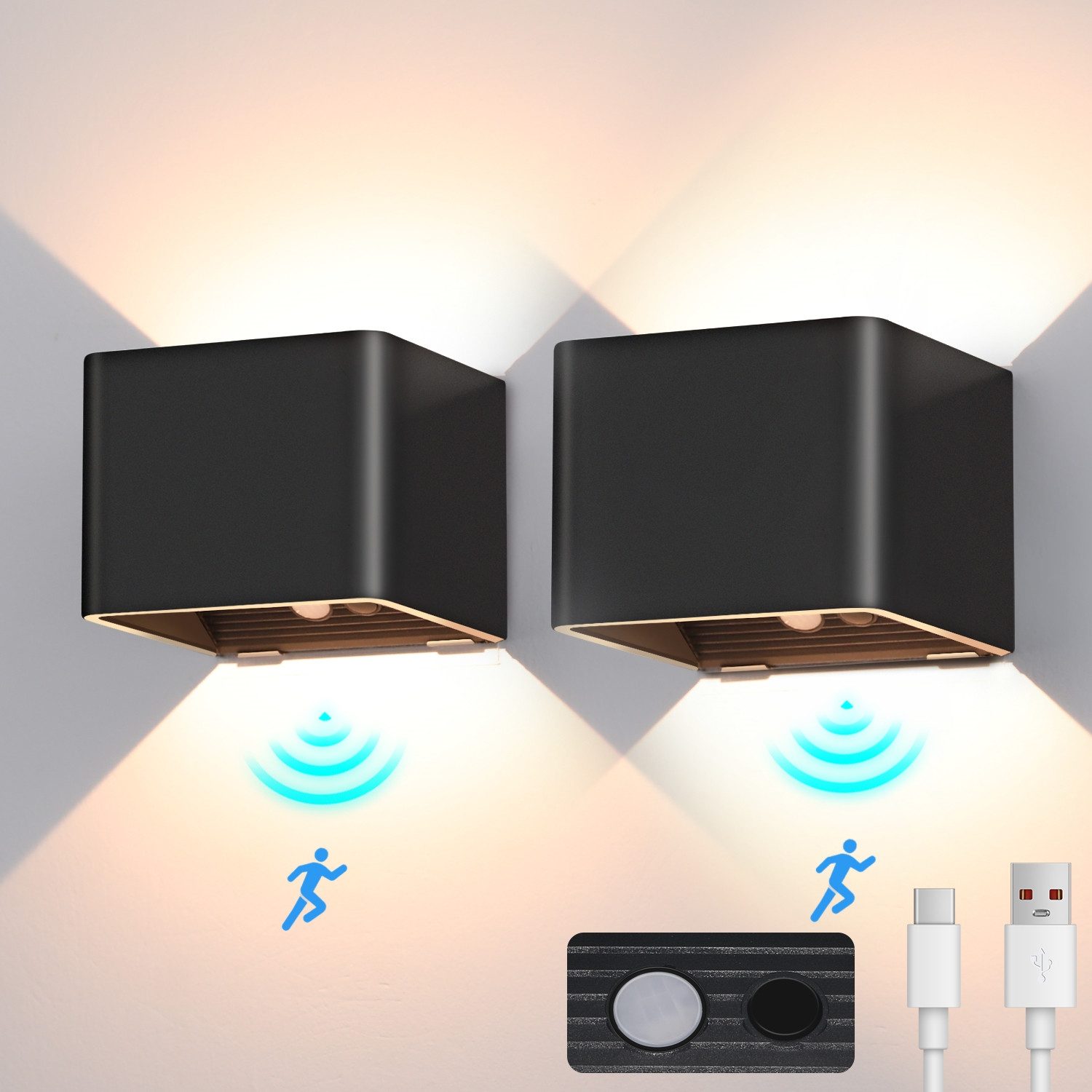LETGOSPT LED Wandleuchte 2St Kabellose Wandlampe günstig online kaufen
