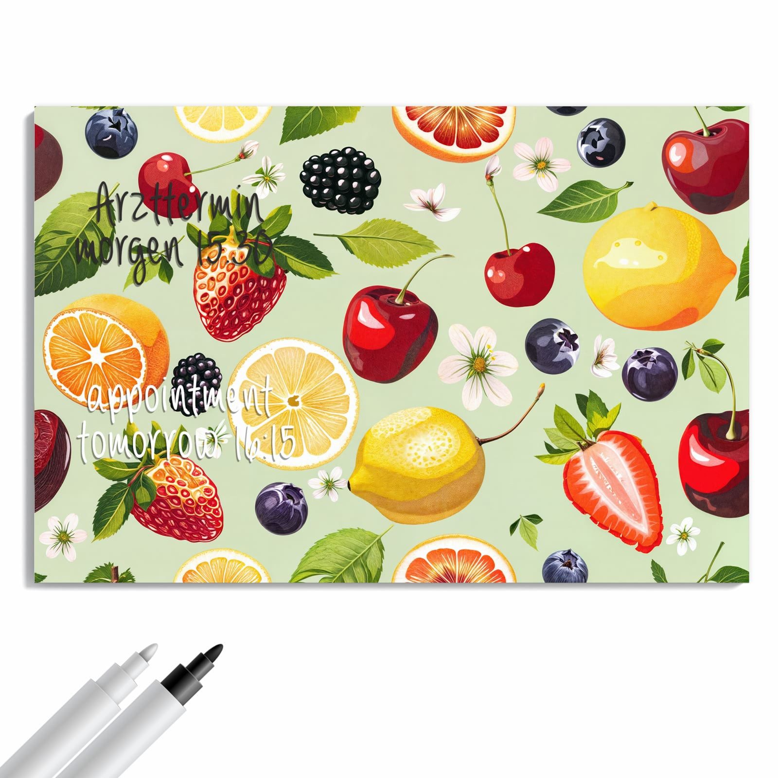 Primedeco Memoboard Metall Fruchtmix – beschreibbar & magnetisch, (Inklusive Stift, Magnete und Montagematerial, 1-tlg., 9 verschiedene Größen), Magnetisch und Beschreibbar