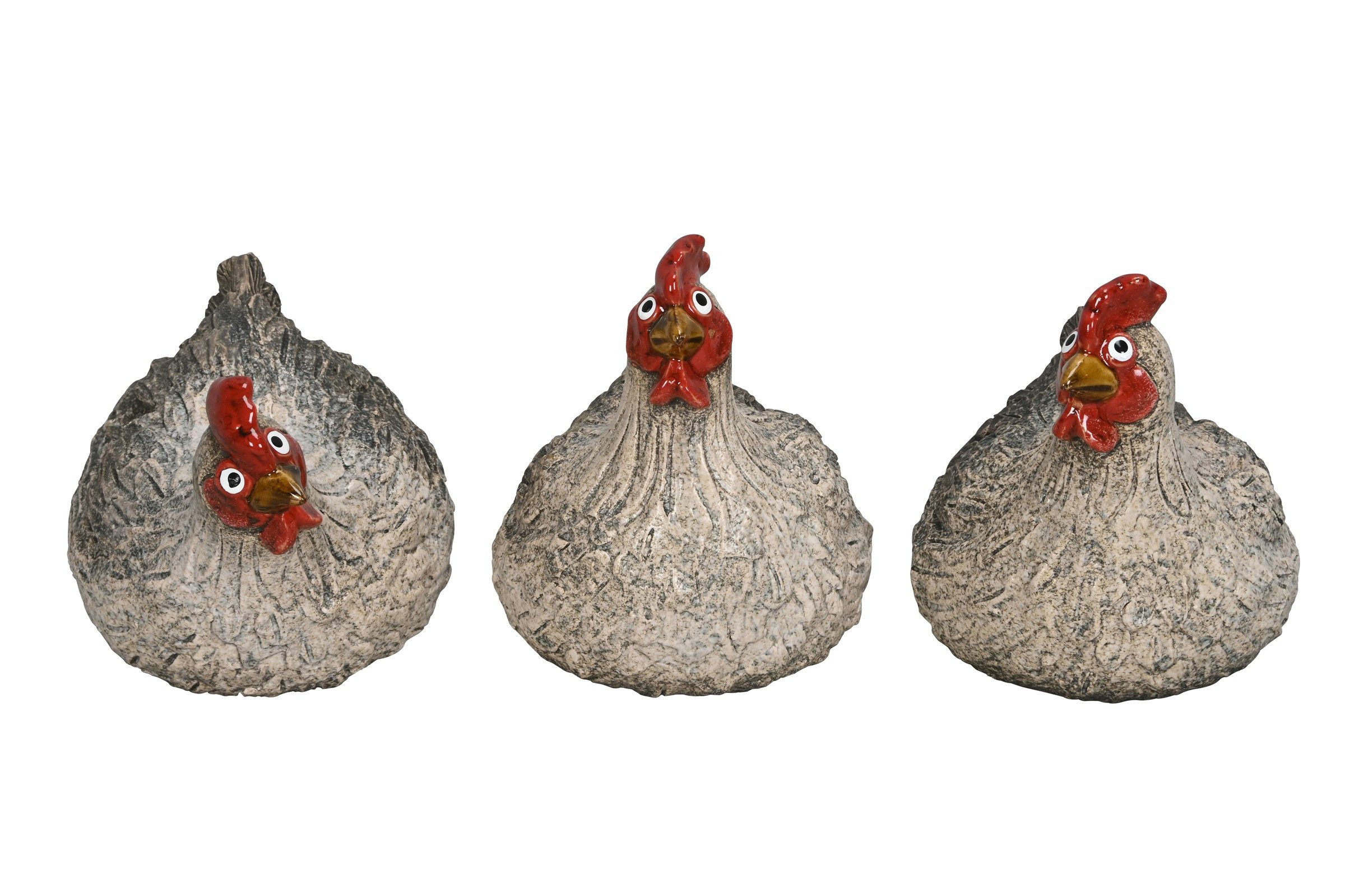 Dekofigur Huhn Henne Steingut 3fach sort. creme/natur Ø14x13cm H15cm Landhaus