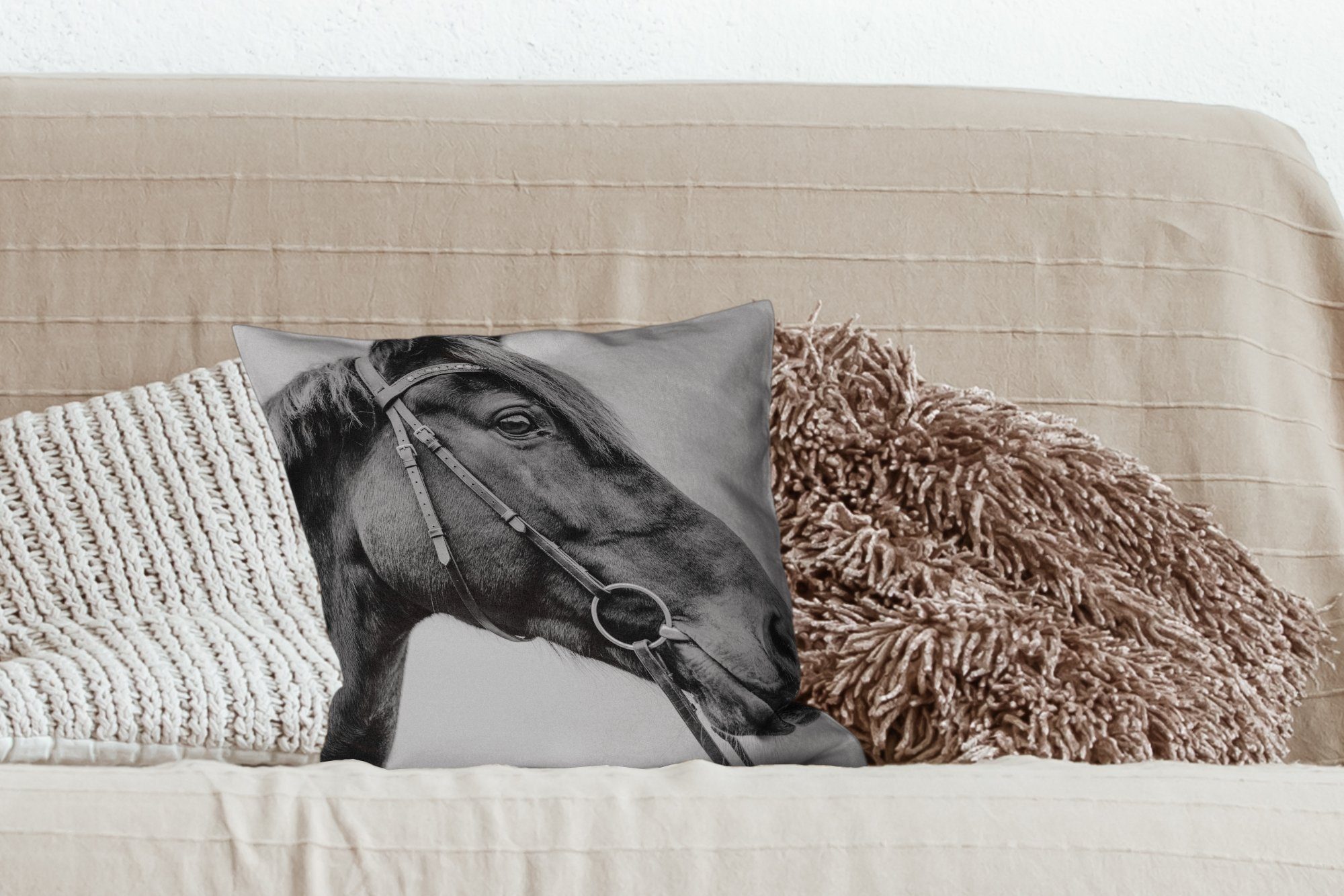 MuchoWow Dekokissen Pferd - mit Wohzimmer, für Füllung Schlafzimmer, Halfter - Porträt, Zierkissen Deko, Sofakissen