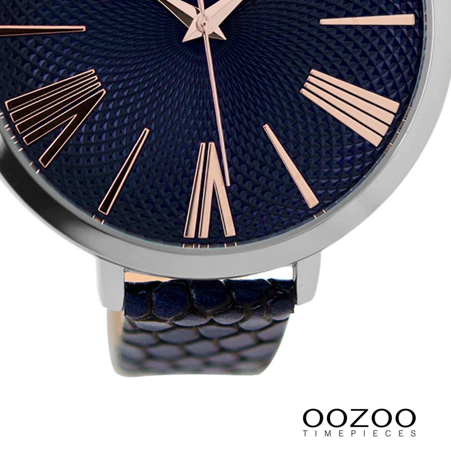 OOZOO Quarzuhr Oozoo Damen Armbanduhr Timepieces Analog, (Analoguhr), Damenuhr rund, extra groß (ca. 48mm) Lederarmband, Fashion-Style