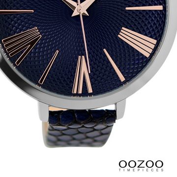 OOZOO Quarzuhr Oozoo Damen Armbanduhr Timepieces Analog, Damenuhr rund, extra groß (ca. 48mm) Lederarmband, Fashion-Style