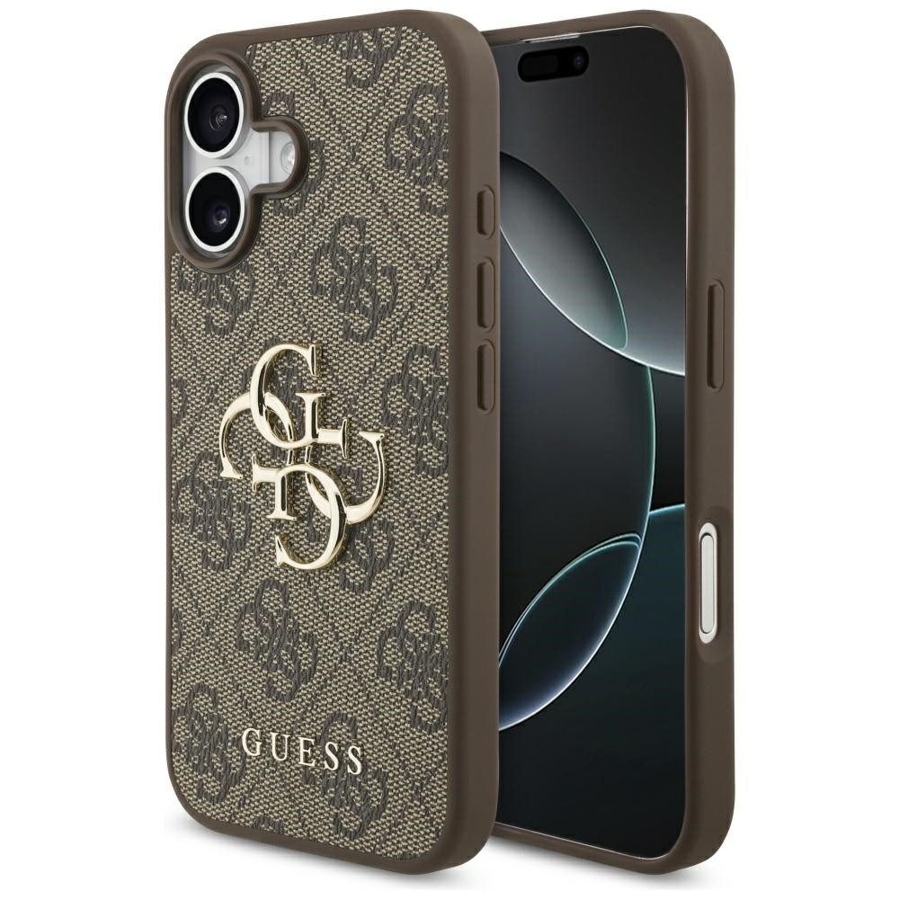 Guess Handyhülle iPhone 17 Kunstleder braun Big Logo Metall goldfarben 6,3 Zoll, Kantenschutz