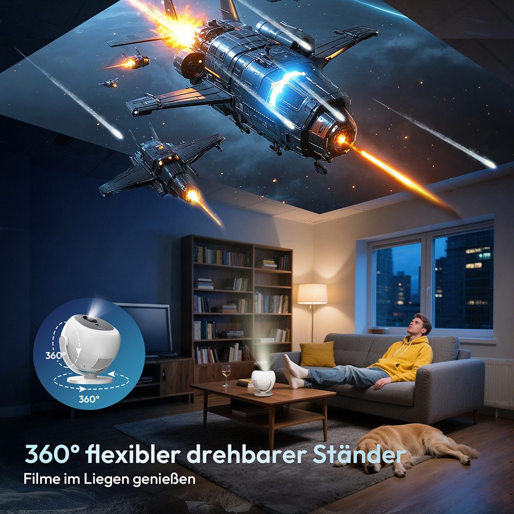 XGODY Gimbal A2-Mini-Beamer LCD-Beamer (12000 lm, 10000:1, 1920 X1080P px, BT 5.0, WiFi 6, Elektrischer Fokus und automatische Trapezkorrektur)