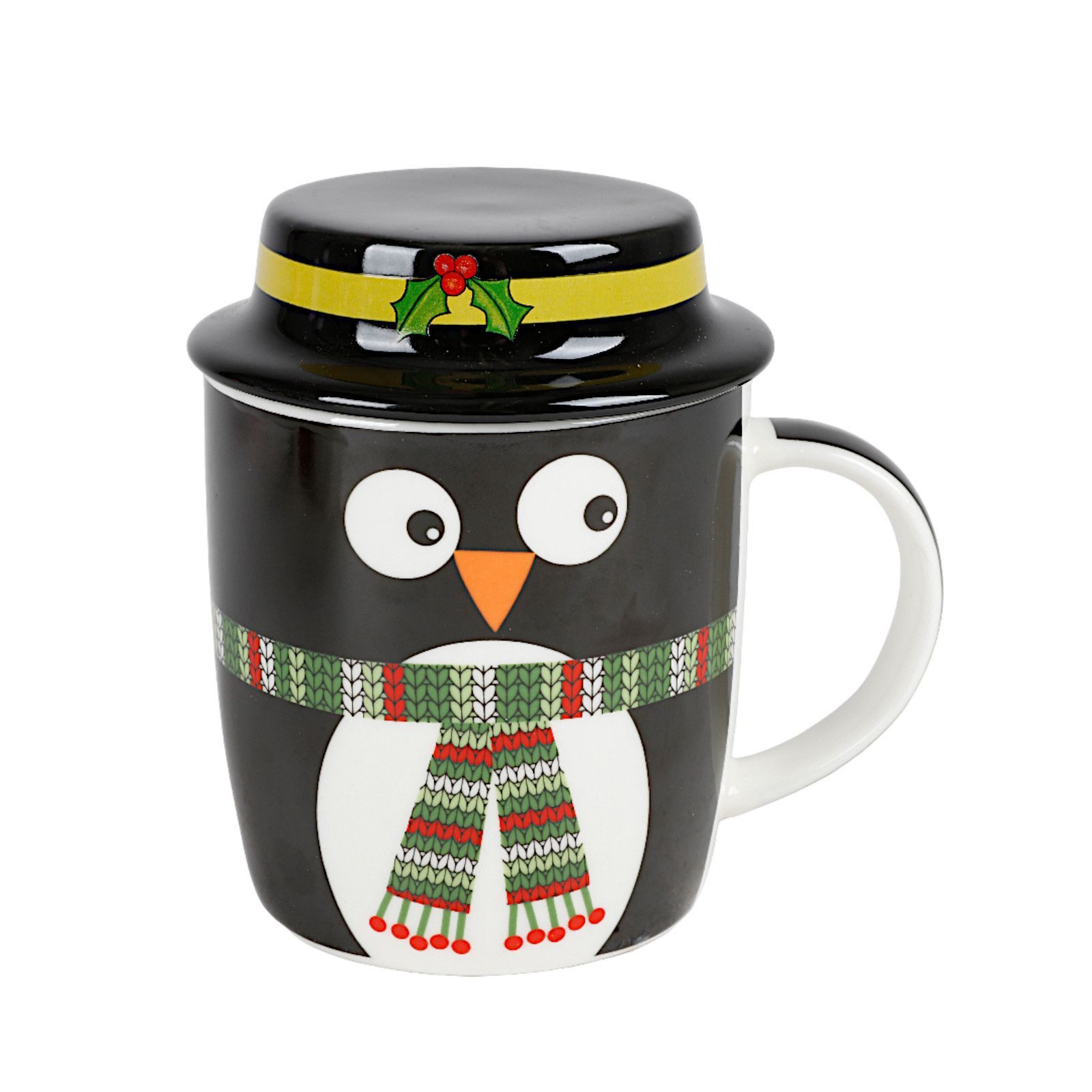 BURI Tasse Weihnachtsbecher mit Deckel Porzellan 330ml Kaffeebecher Kaffeetasse, Porzellan