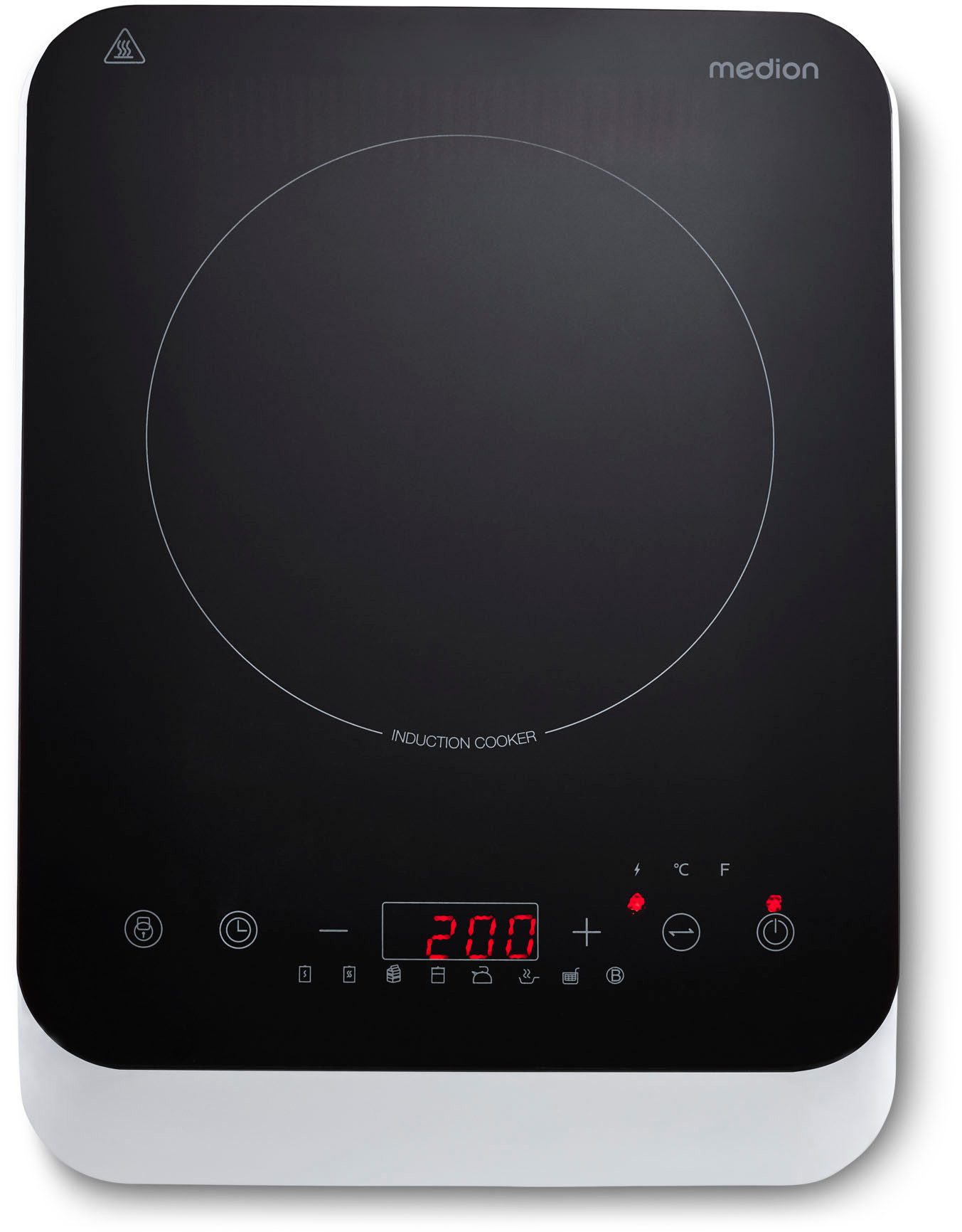 Medion® Einzel-Induktionskochplatte MD 18490, 2000 W Induktionsleistung, automatische Topferkennung, Timer, Temperaturbereich 60 - 240°, Sensor-Touch-Display, 8 Automatikprogr.