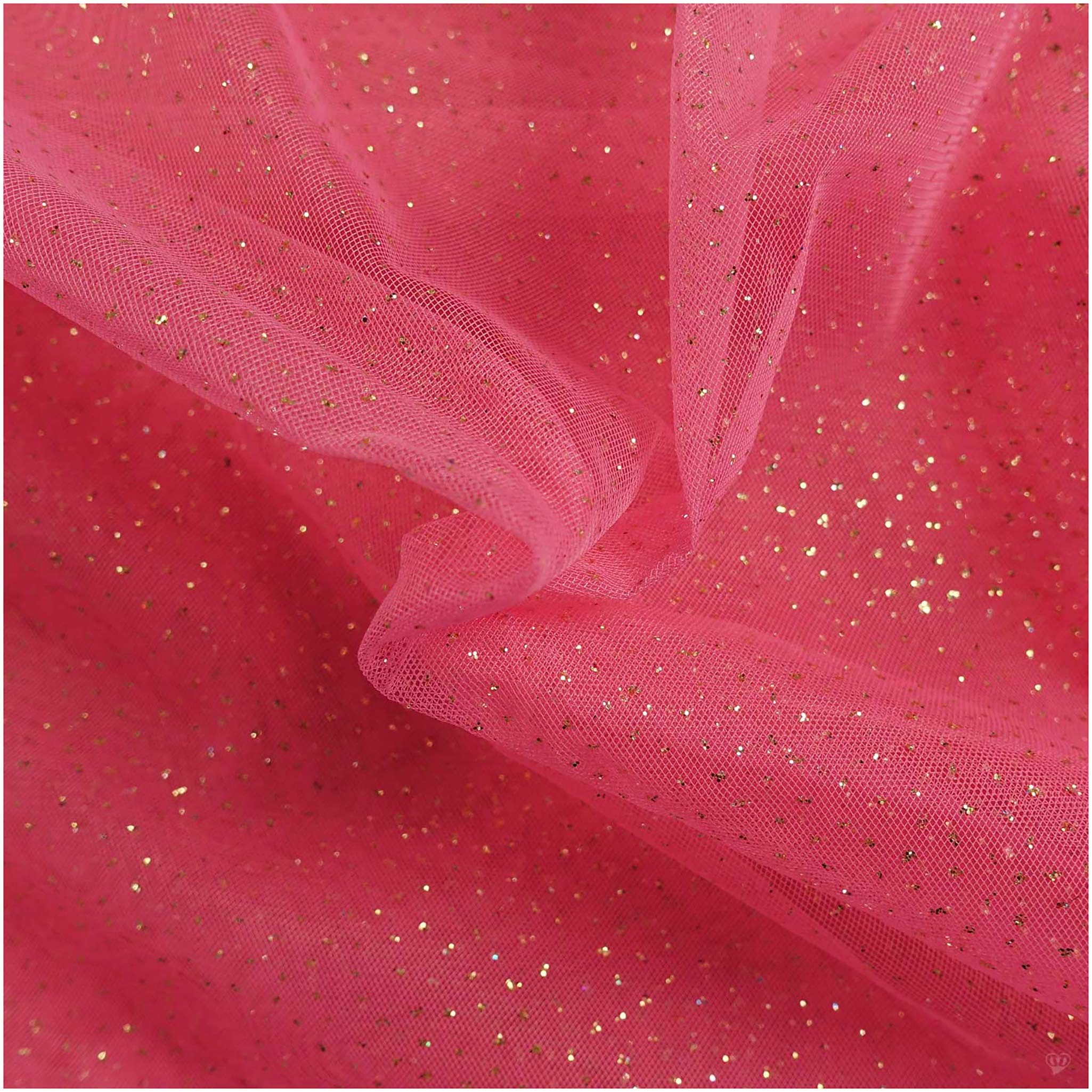 maDDma Stoff Tüll mit Glitzer Fasching Kostümstoff 1 x 1,5 m Meterware, 014 - pink / gold