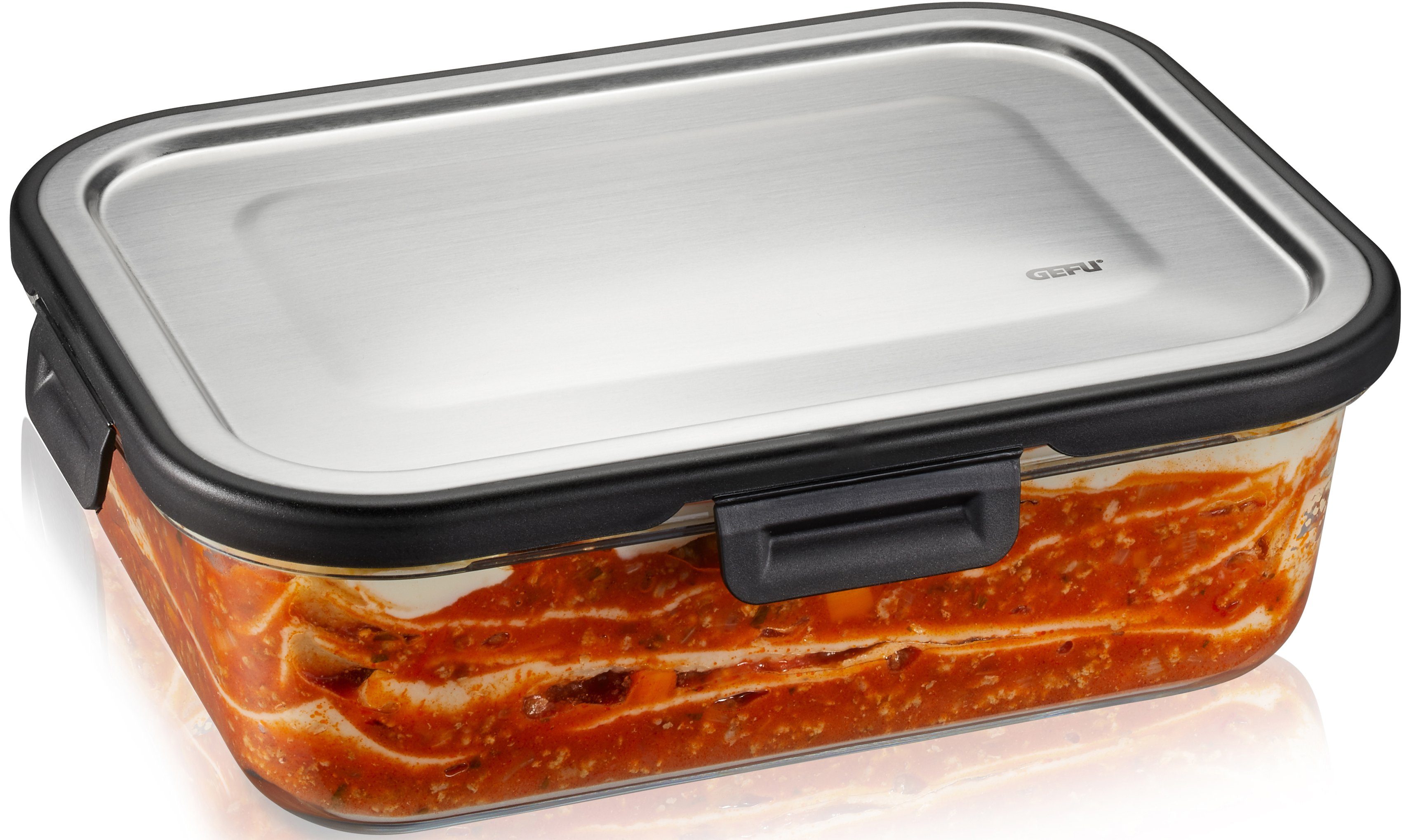 GEFU Lunchbox MILO, Borosilikatglas, Edelstahl, Kunststoff, (1-tlg), gelaserter QR Code zur Vorratskontrolle per App (nur für Android)