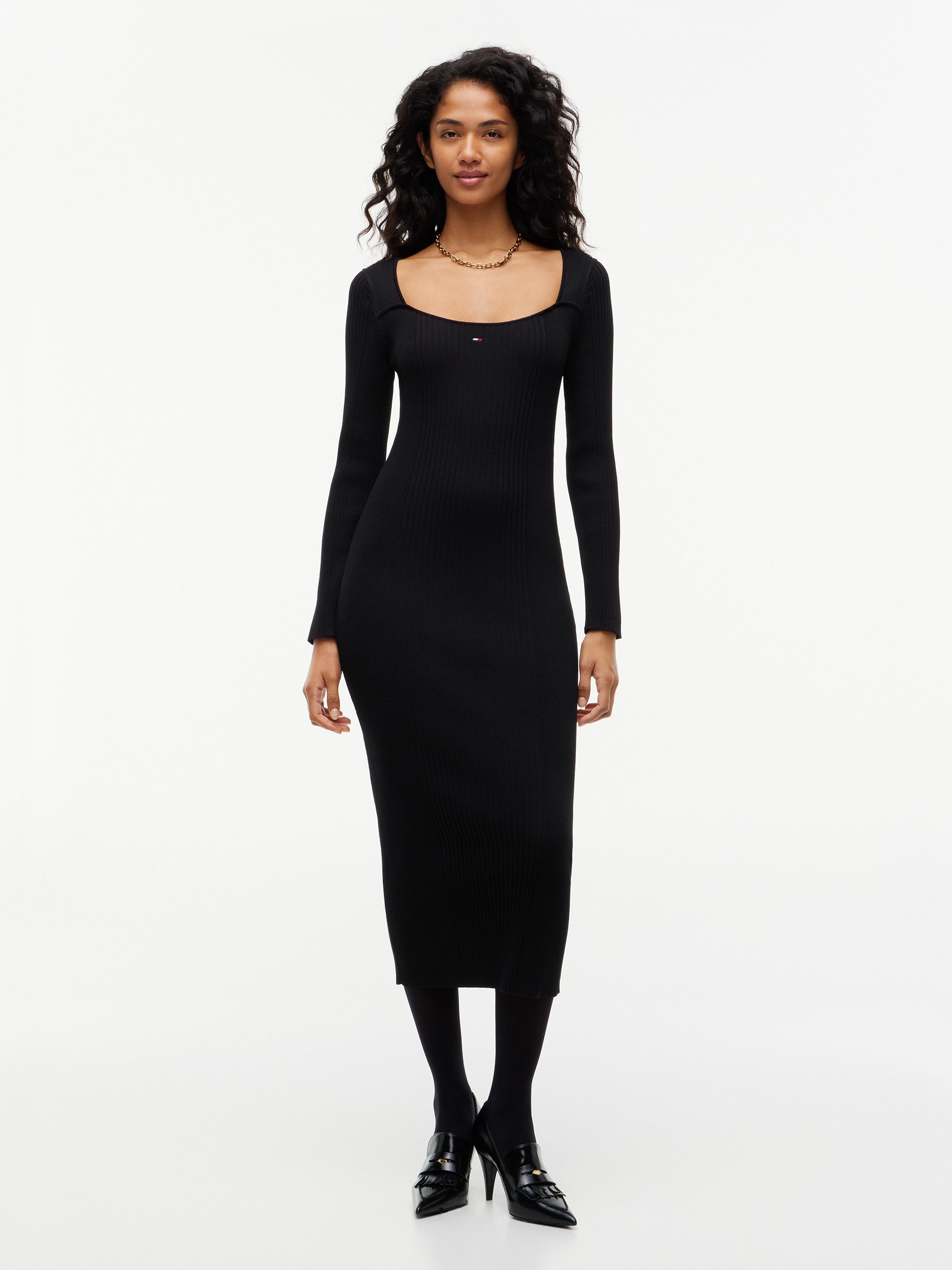 Tommy Jeans Sweatkleid TJW MIDI BODYCON SWEATER DRESS Materialmix, figurbetont