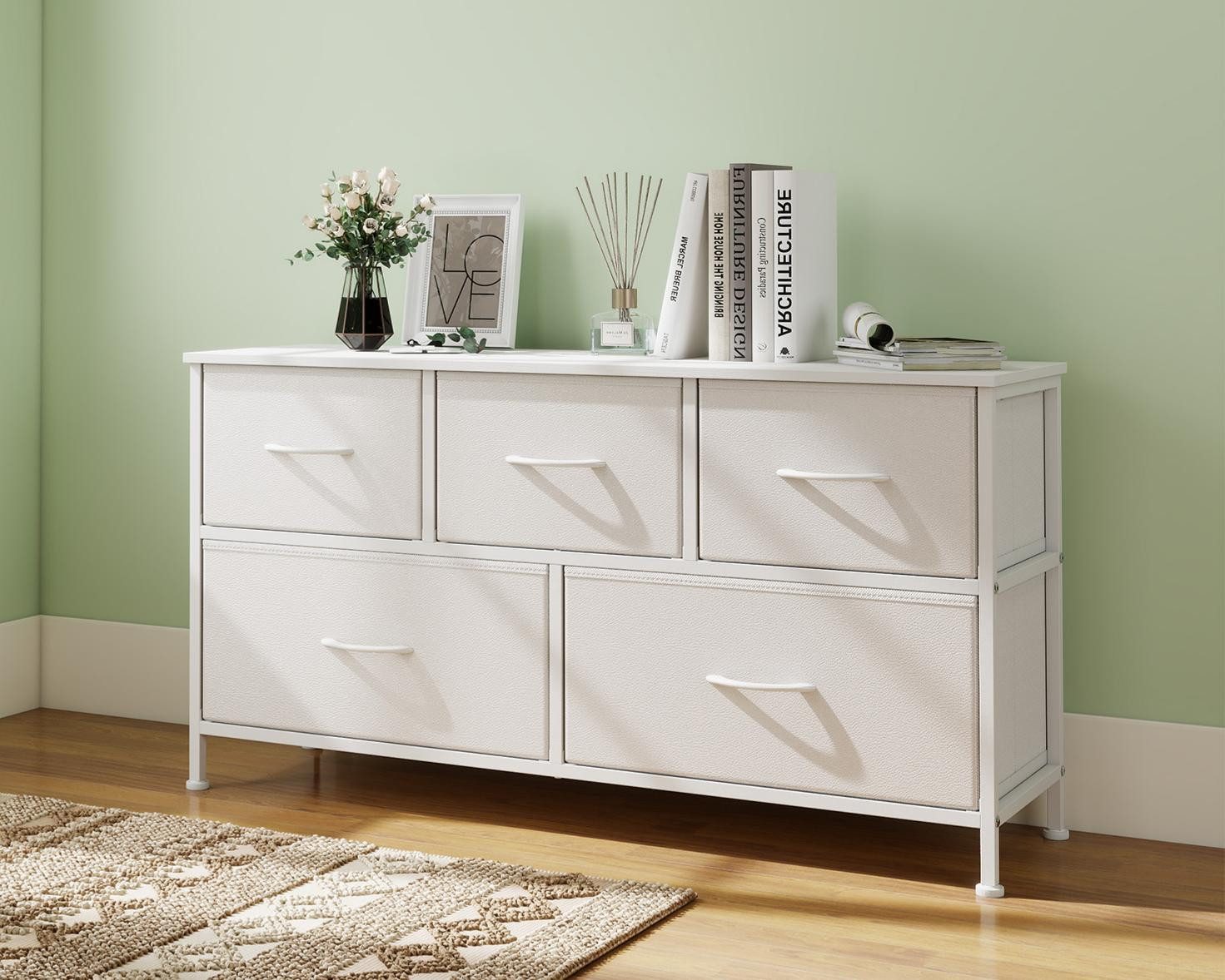 SONGMICS Kommode Schrank, Aufbewahrungsschrank, für Schlafzimmer, Flur, Wohnzimmer, Stahl, 5 Schubladen