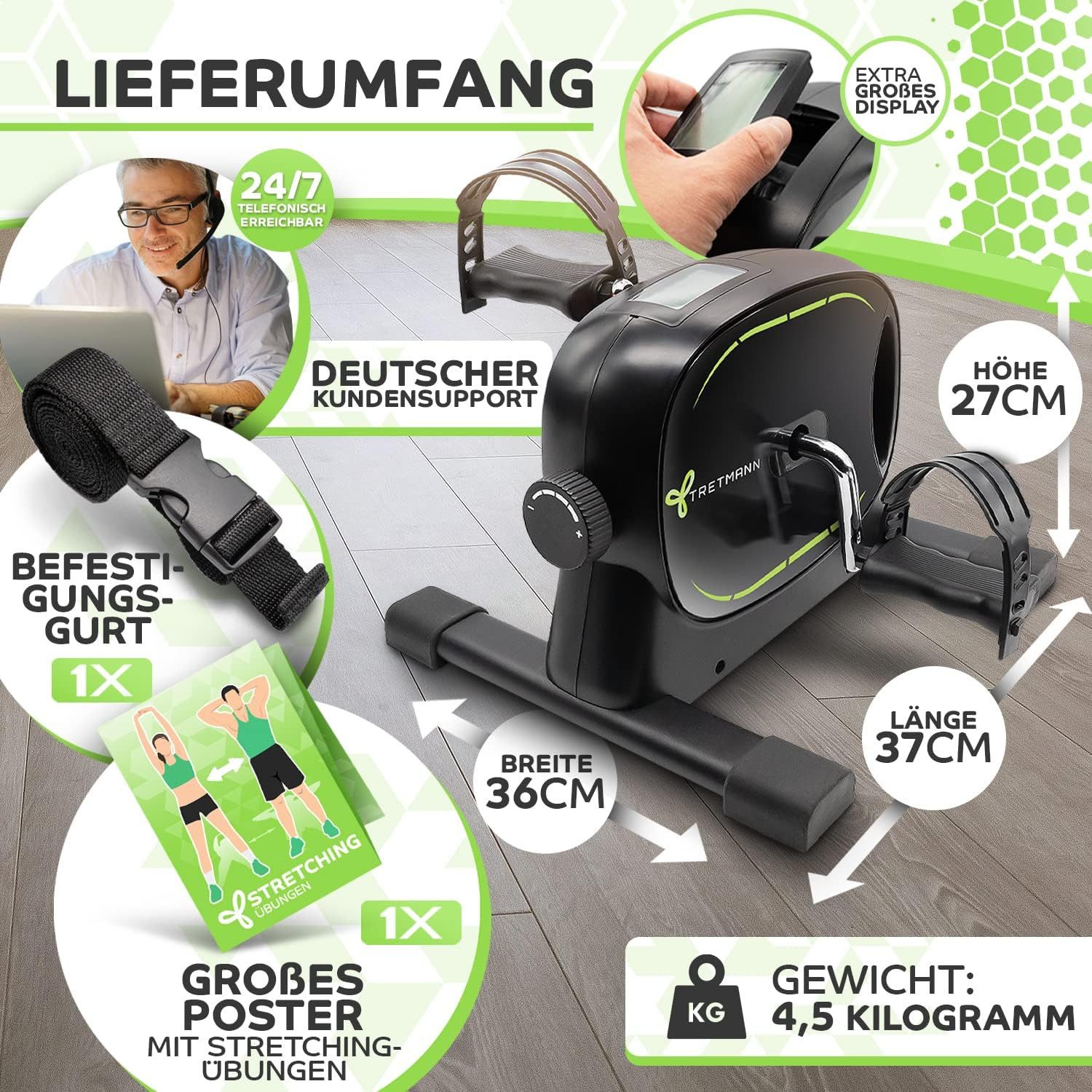 Tretmann Multitrainer Tretmann Pedaltrainer - Beintrainer für Senioren Heimtrainer, (inkl. Befestigungsband, Senioren Heimtrainer Mini Bike), DEKRA Geprüft