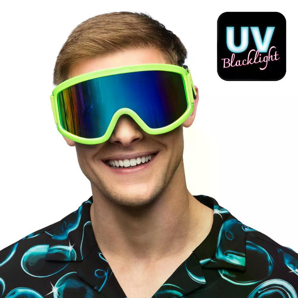 Boland Kostüm Party Ski-Brille Neon UV oder schwarz Spiegelglas Après Ski Party, Neonvarianten mit UV-Effekt für Schwarzlicht und Neon-Partys
