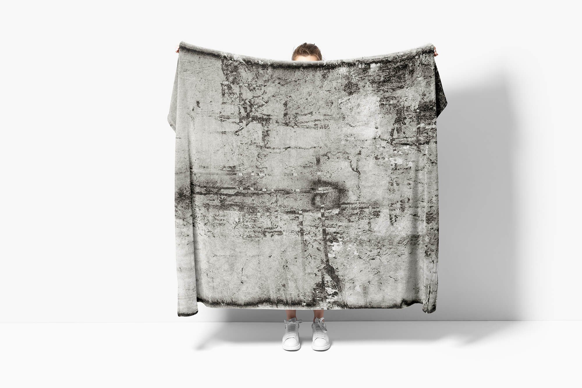 Fotomotiv Grau, Handtuch mit Strandhandtuch Handtuch Auffallend Sinus Handtücher (1-St), Kuscheldecke Baumwolle-Polyester-Mix Saunatuch Wandstruktur Art