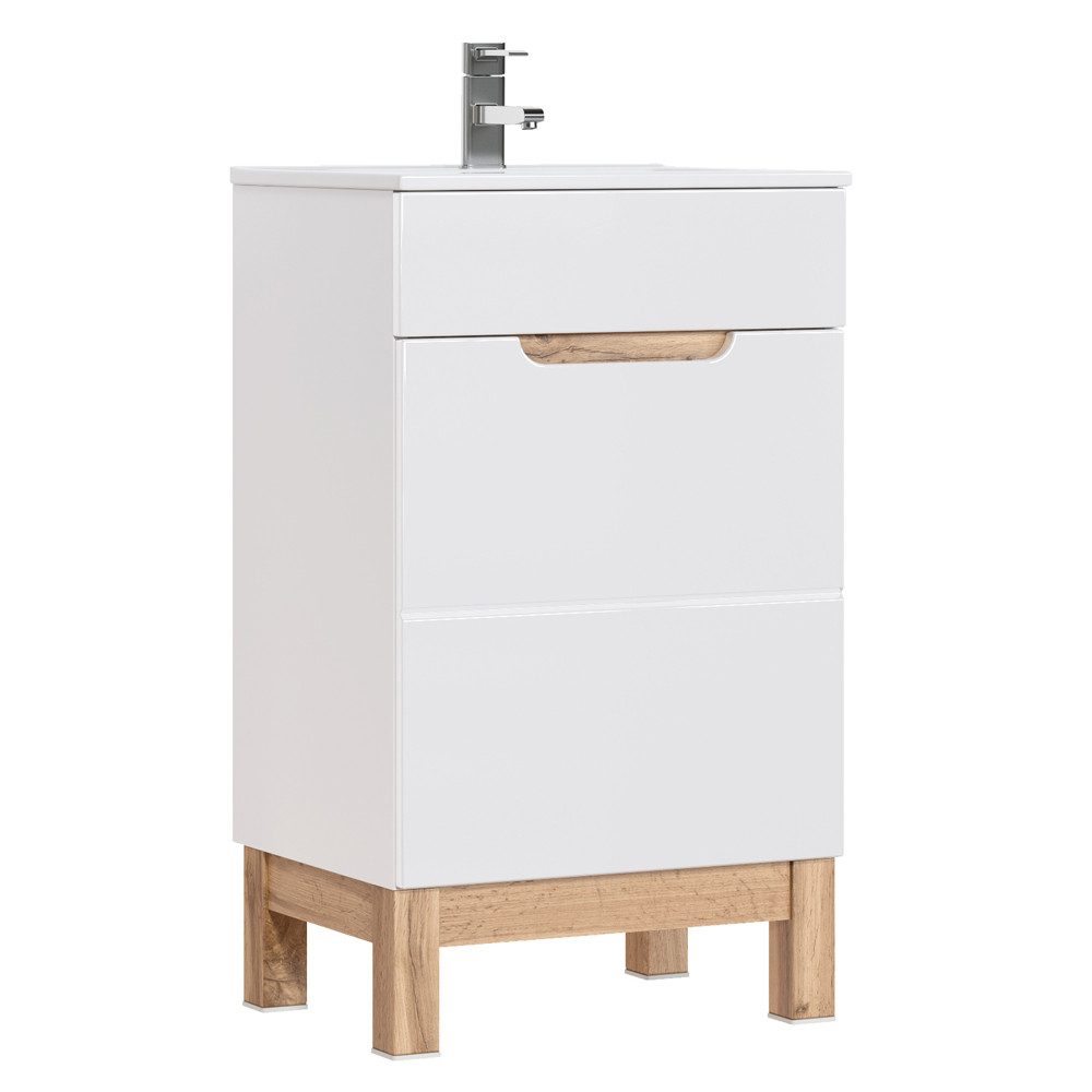 Lomadox Waschtisch SOLNA-56, weiß Wotaneiche 52/85/40 günstig online kaufen