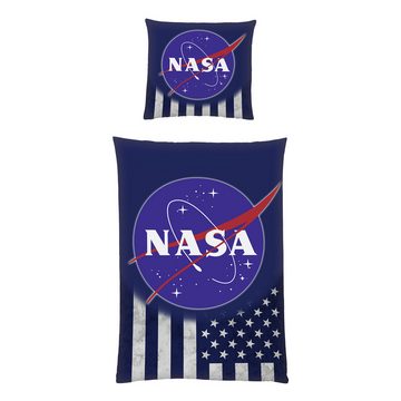 Wendebettwäsche NASA Stars & Stripes Glow in The Dark Bettwäsche Linon / Renforcé, BERONAGE, 100% Baumwolle, 2 teilig, 135x200 + 80x80 cm, leuchtet im Dunkel