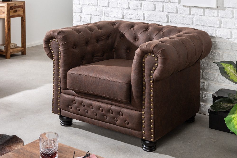 riess-ambiente Sessel CHESTERFIELD 110cm vintage braun (Einzelartikel, 1-St), Wohnzimmer · Microfaser · mit Federkern · mit Armlehnen · Design