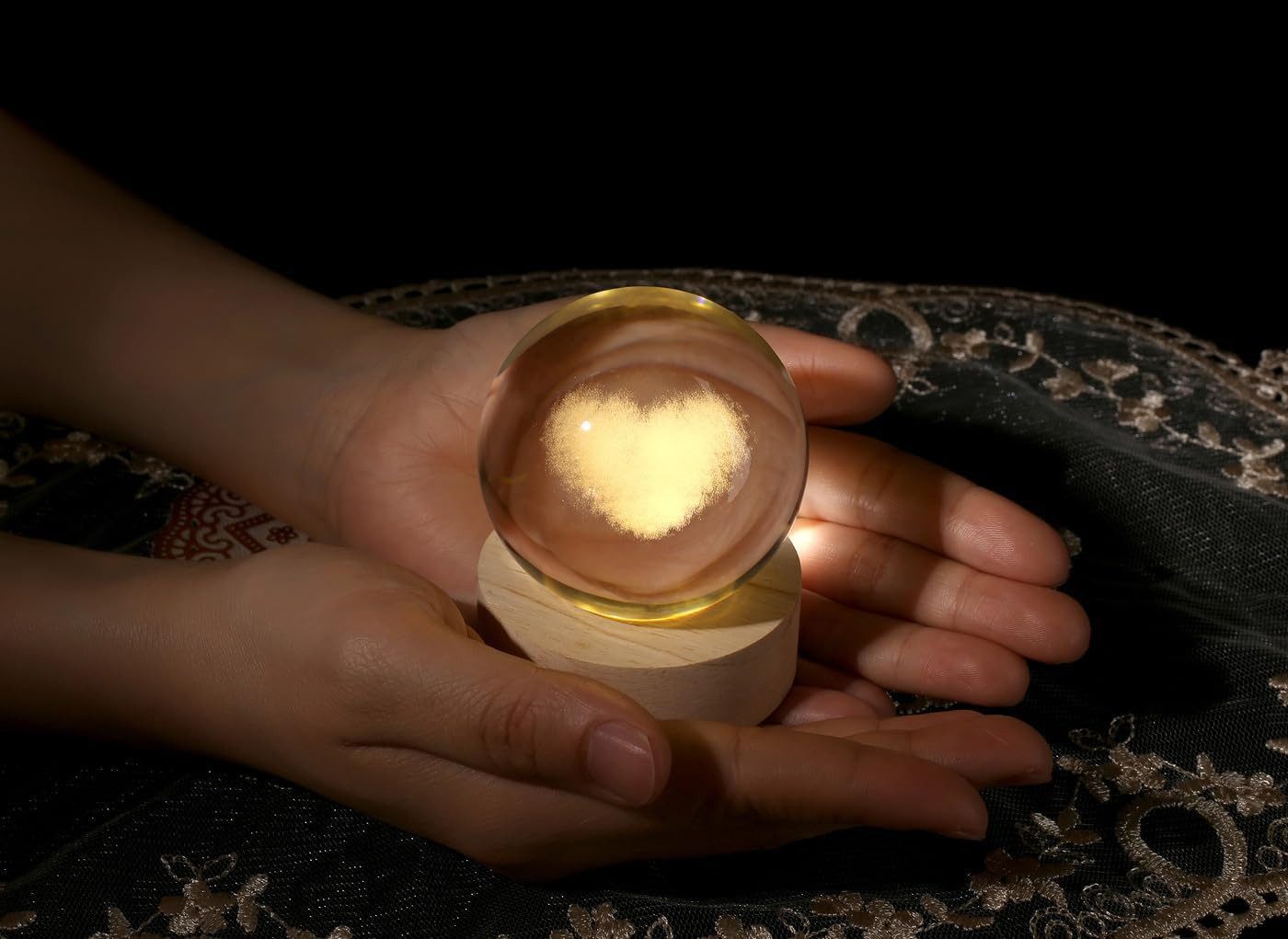 FELIXLEO LED Dekolicht Herz Kristallkugel mit LED Sockel USB Liebe Geschenk Dekoration