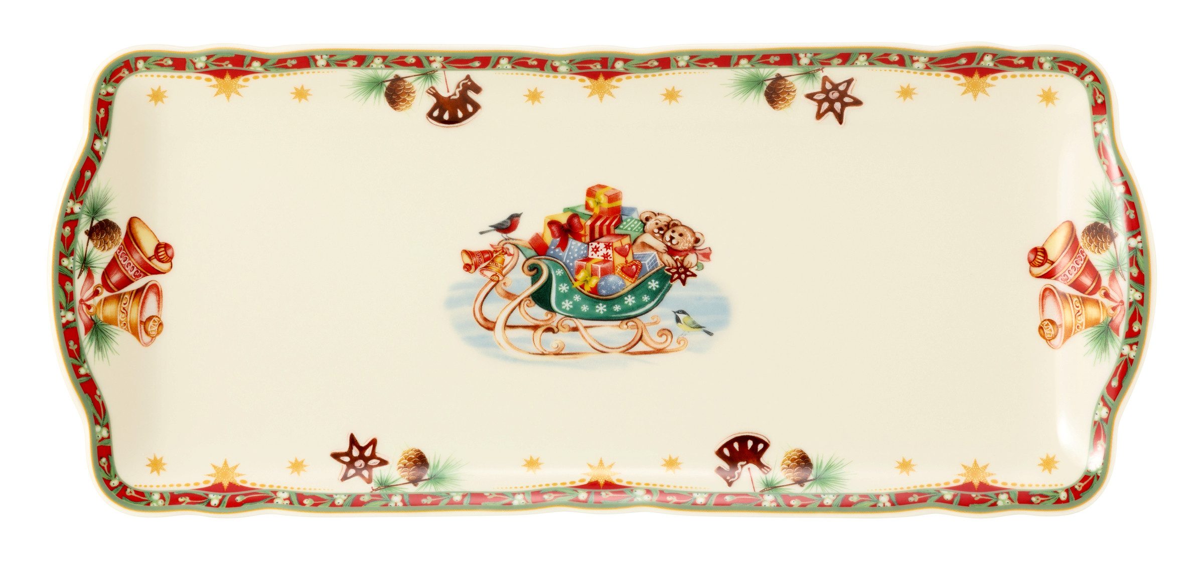 Seltmann Weiden Kuchenplatte Marieluise, mit Weihnachtsmotiv, Porzellan, (1-tlg), Servierplatte eckig, 34,5 x 15 cm, Weihnachtsnostalgie