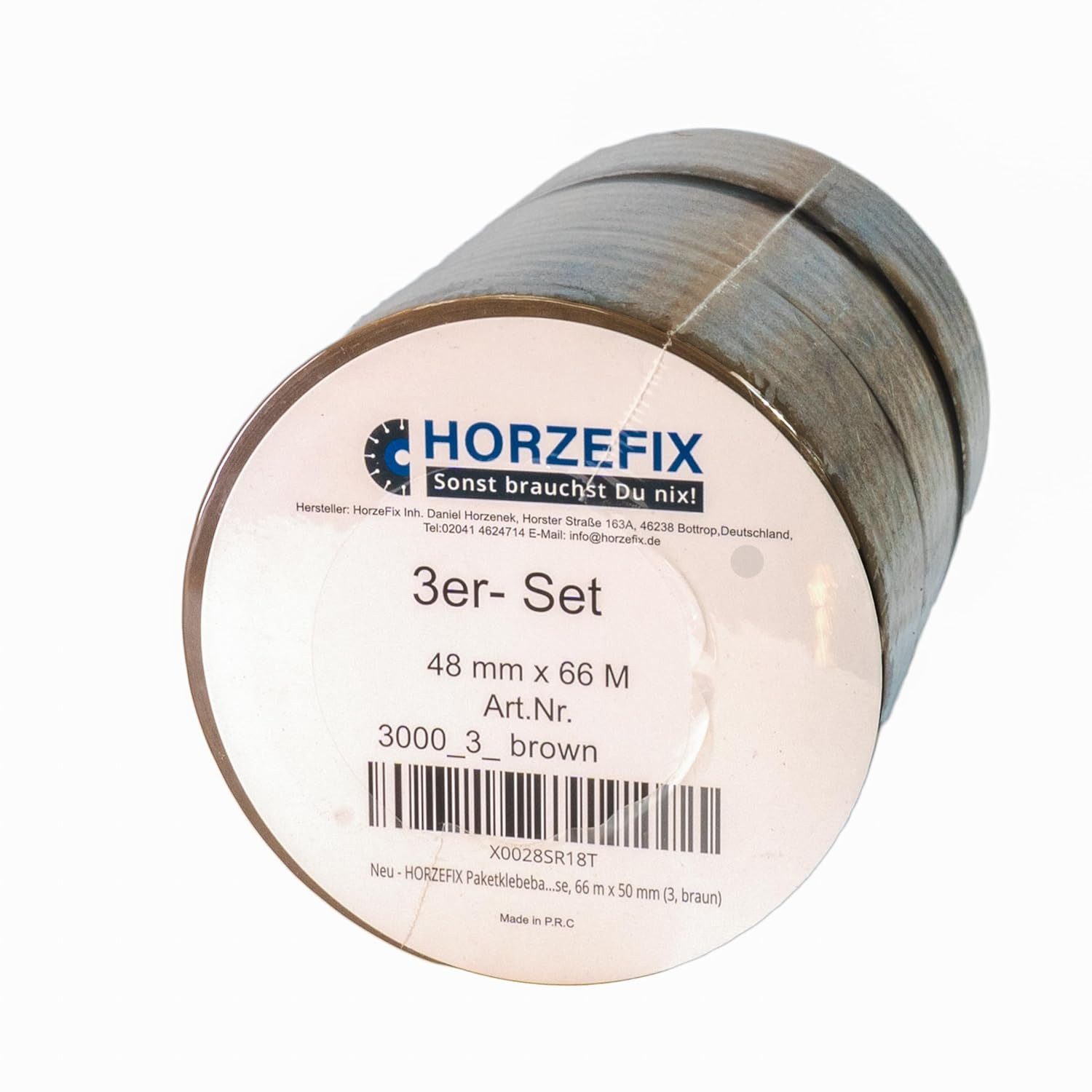 HORZEFIX Paket-Klebeband transparent/braun, 48 mm x 66 m extra stark für Versand & Umzug (Packung, 3-St) hohe Klebekraft