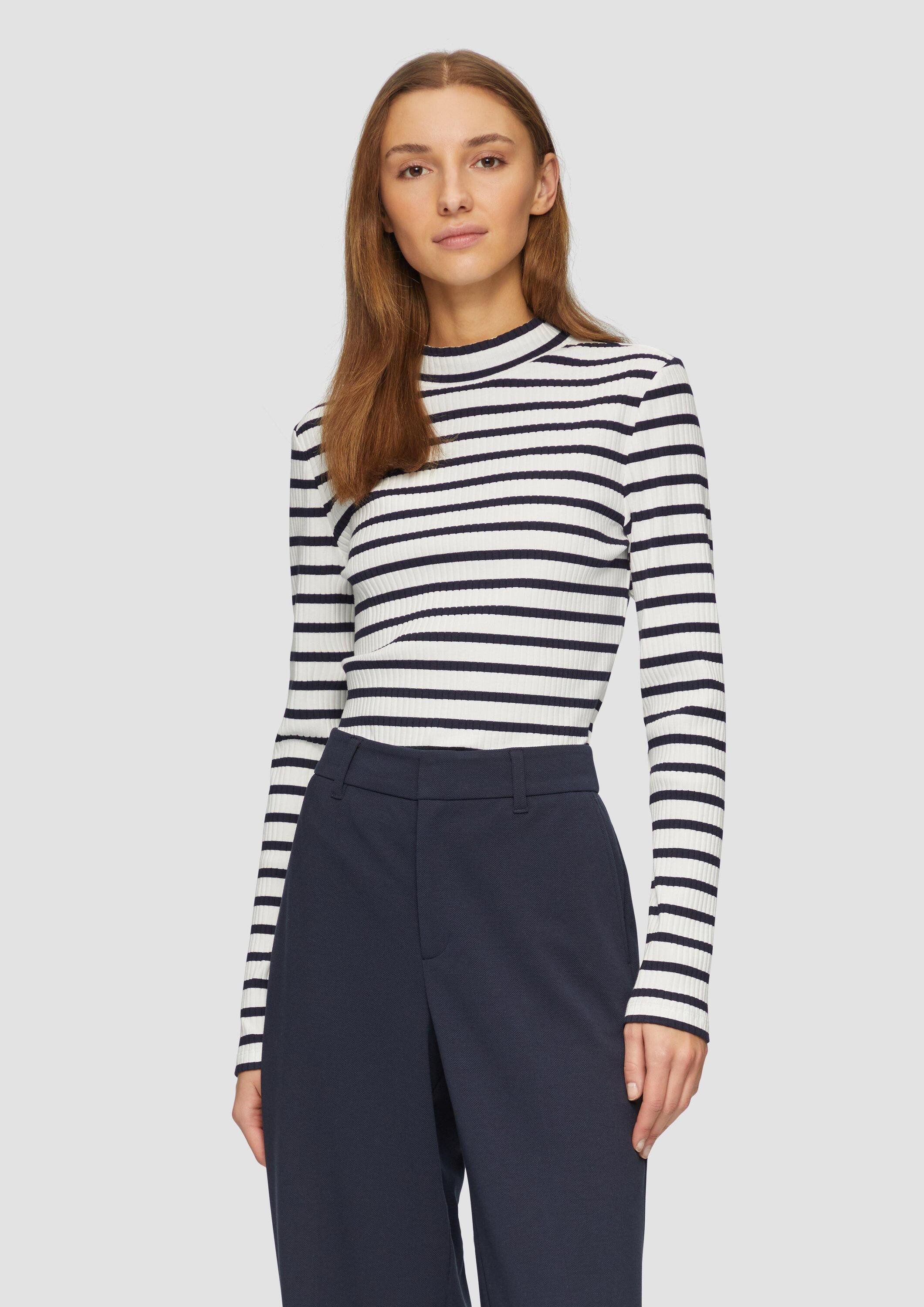 s.Oliver Langarmshirt T-Shirt Langarmshirt mit Rippstruktur und Stehkragen günstig online kaufen