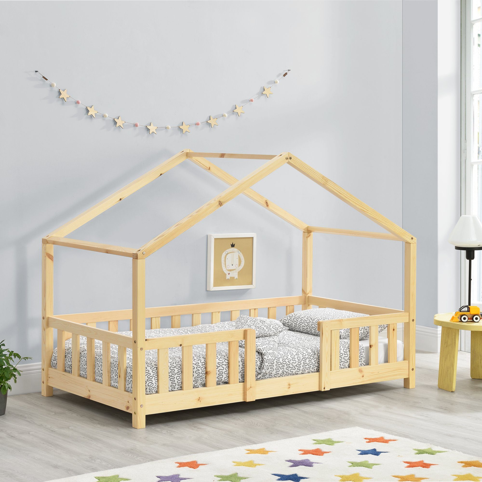 en.casa Kinderbett, »Treviolo« Haus-Optik mit Rausfallschutz 70x140 cm Holzfarben